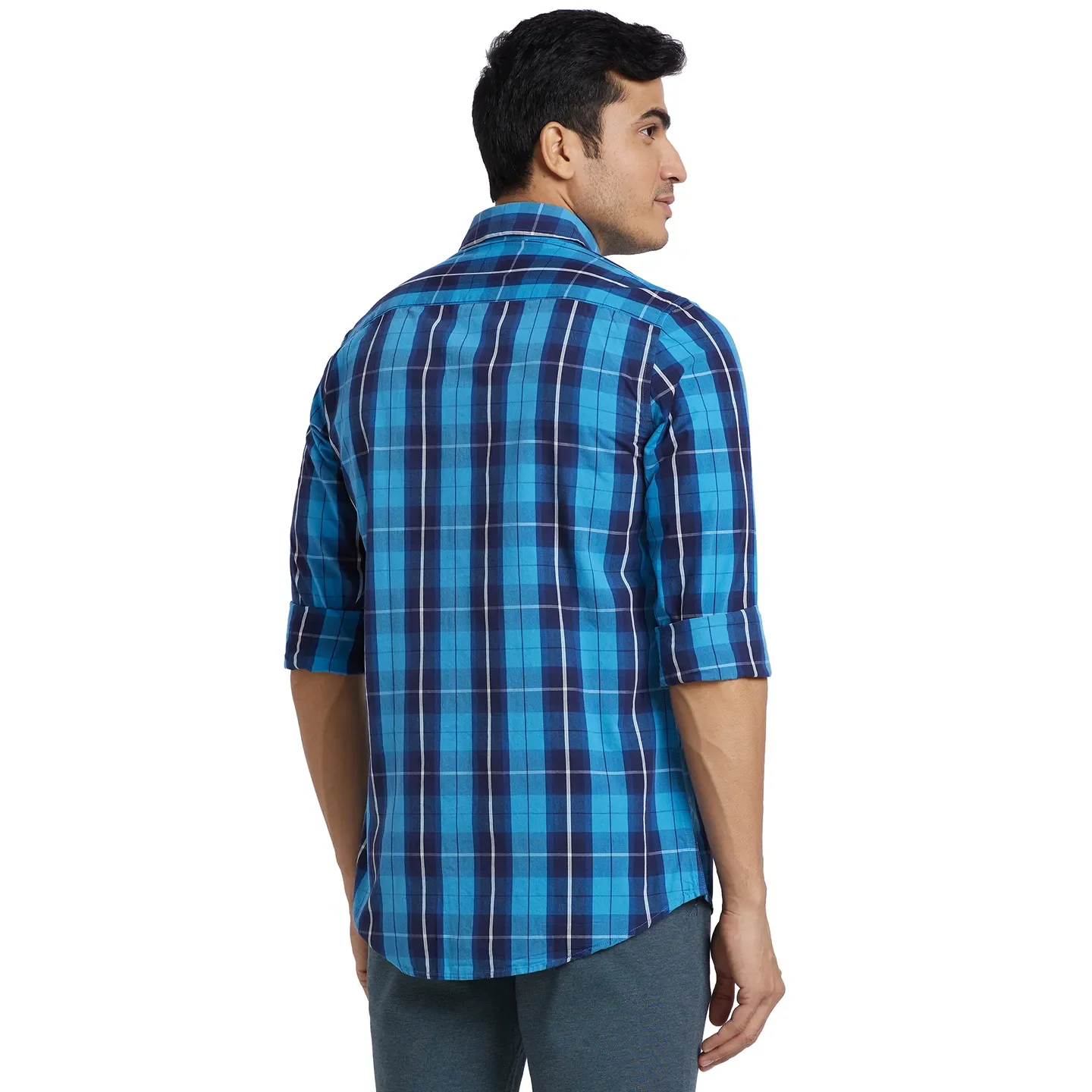 Blue Slim Fit Regular Collar Men's Shirt by Being Human Clothing - Image 3