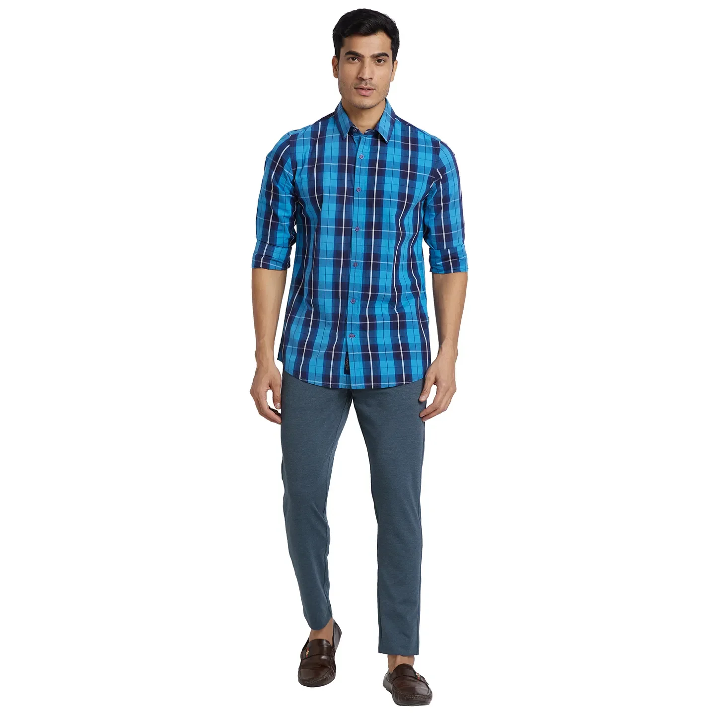 Blue Slim Fit Regular Collar Men's Shirt by Being Human Clothing - Image 6