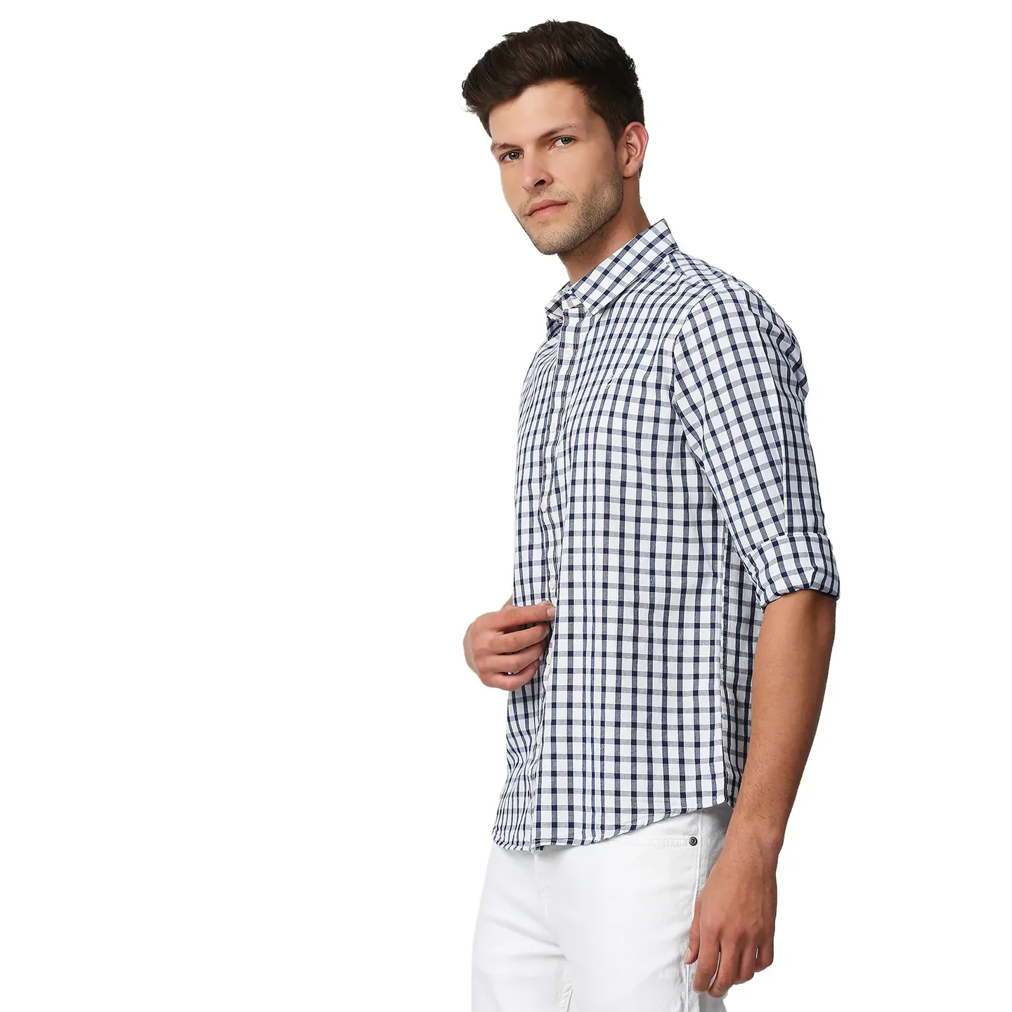 Blue Slim Straight Fit Regular Collar Long Sleeves Men's Shirt by Being Human Clothing - Image 2