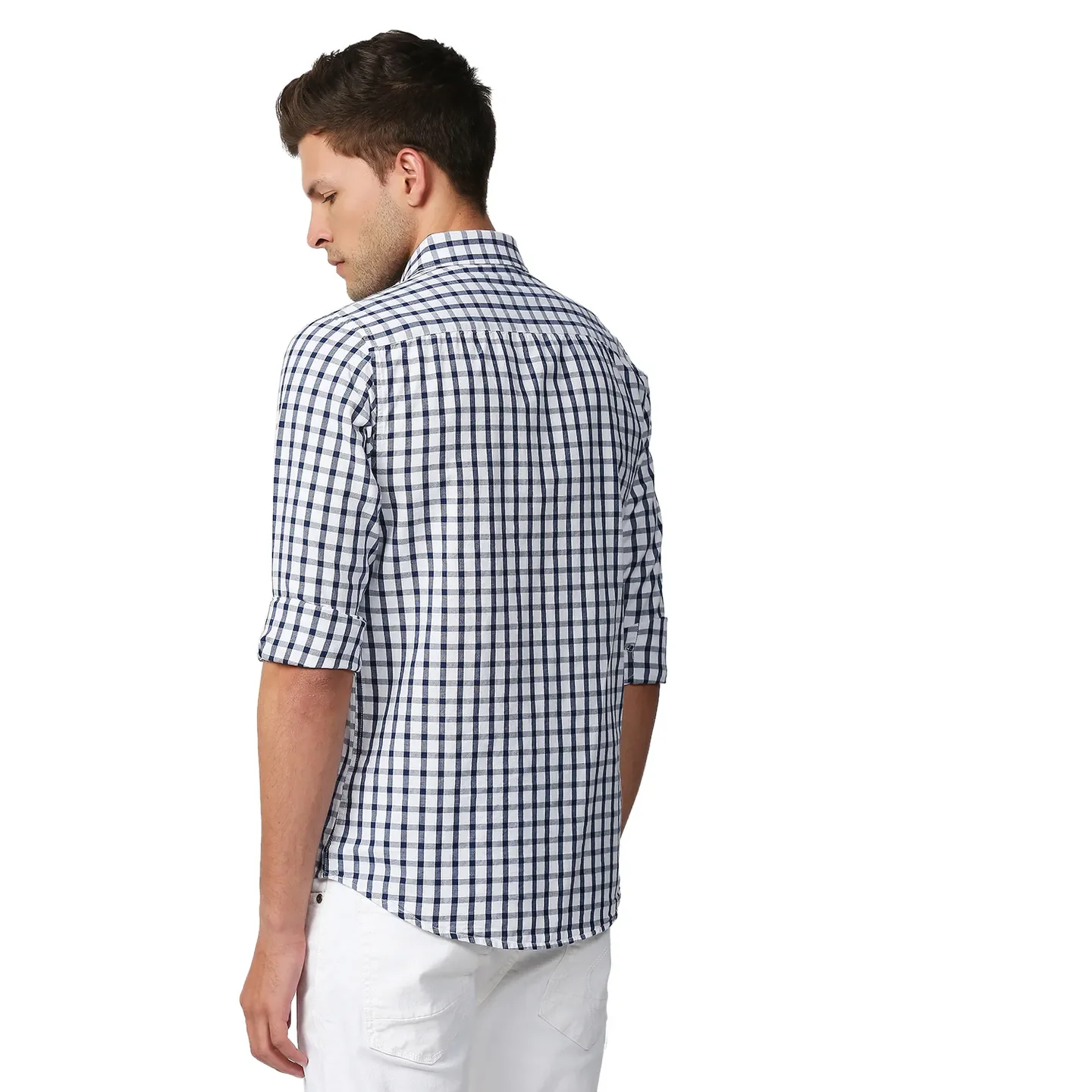 Blue Slim Straight Fit Regular Collar Long Sleeves Men's Shirt by Being Human Clothing - Image 4