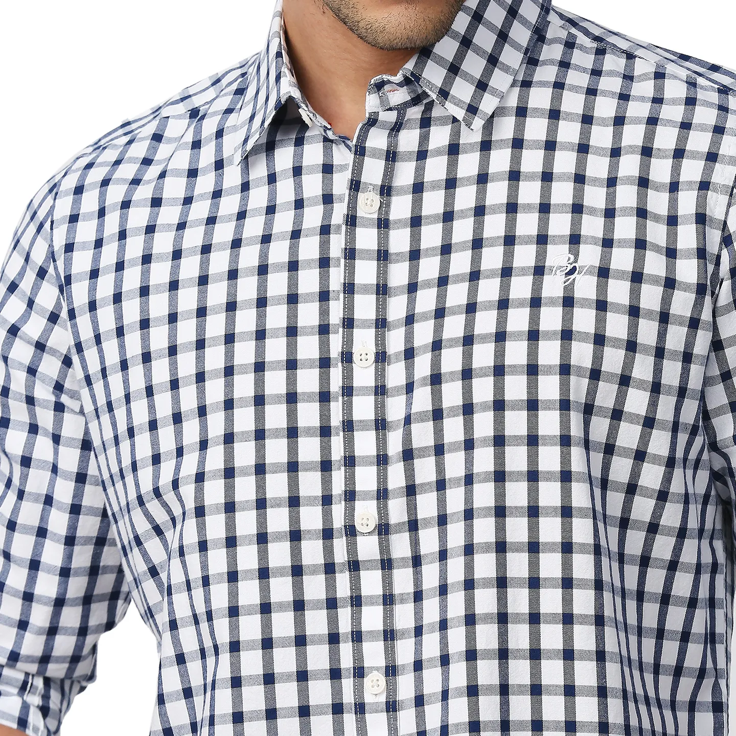 Blue Slim Straight Fit Regular Collar Long Sleeves Men's Shirt by Being Human Clothing - Image 5