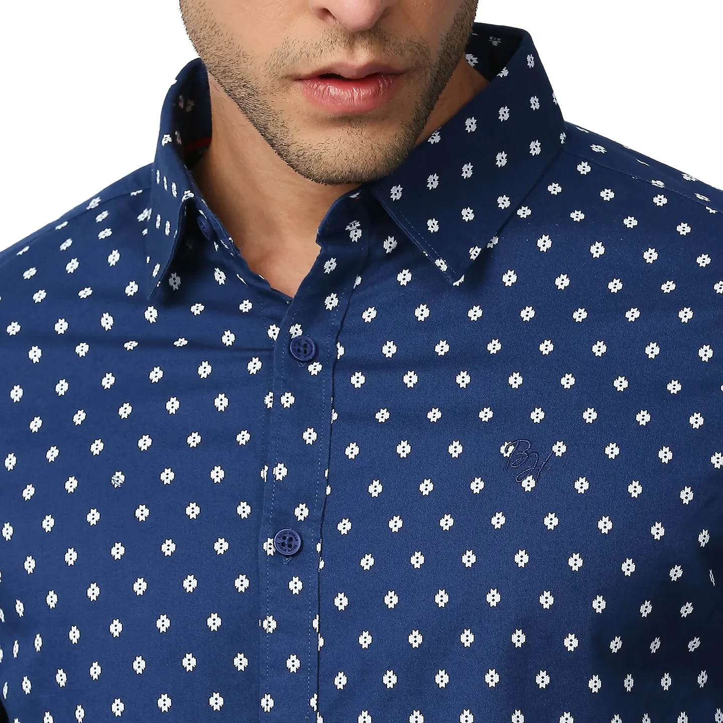 Blue Slim Straight Fit Regular Collar Long Sleeves Men's Shirt by Being Human Clothing - Image 5