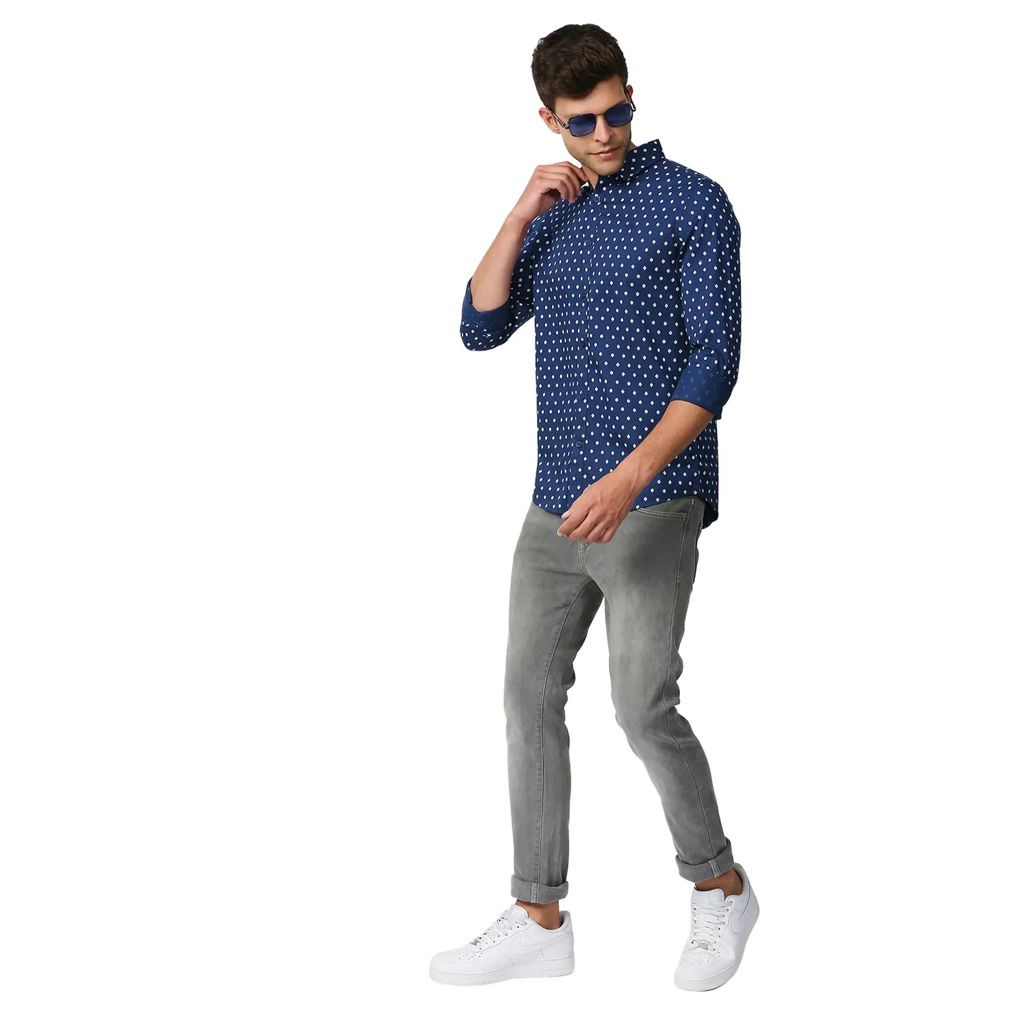 Blue Slim Straight Fit Regular Collar Long Sleeves Men's Shirt by Being Human Clothing - Image 6