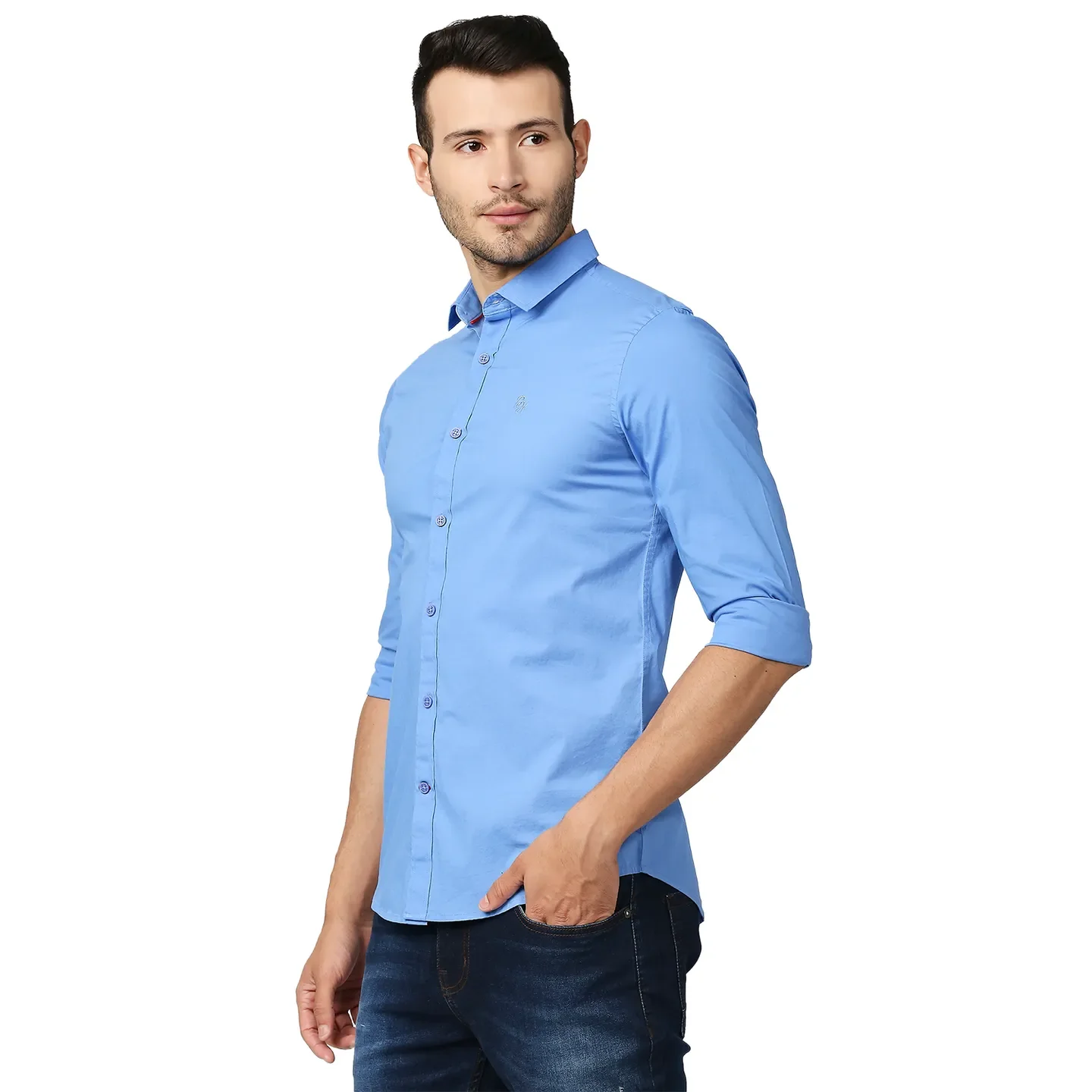 Blue Super Slim Fit Regular Collar Long Sleeves Men's Shirt by Being Human Clothing - Image 2
