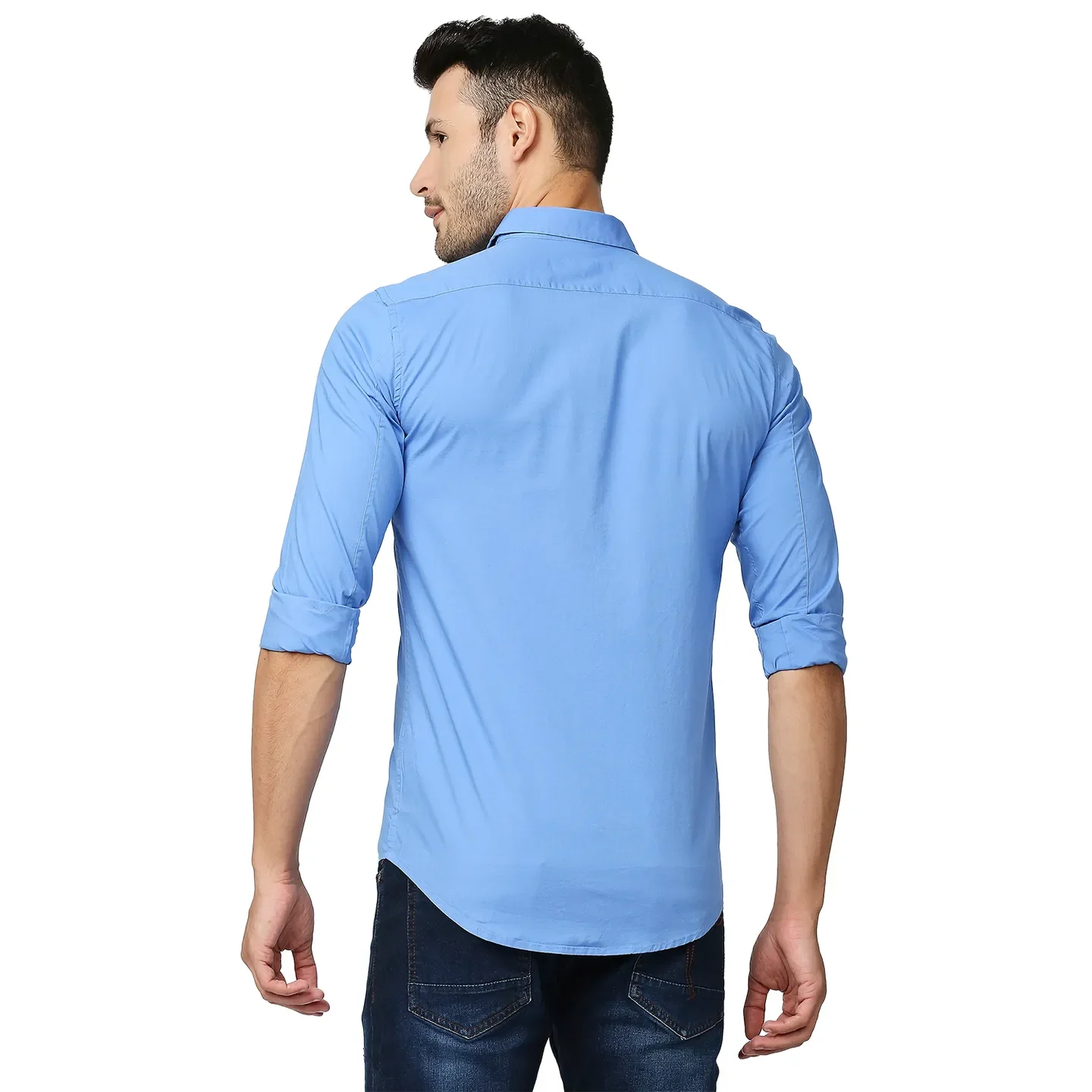 Blue Super Slim Fit Regular Collar Long Sleeves Men's Shirt by Being Human Clothing - Image 3