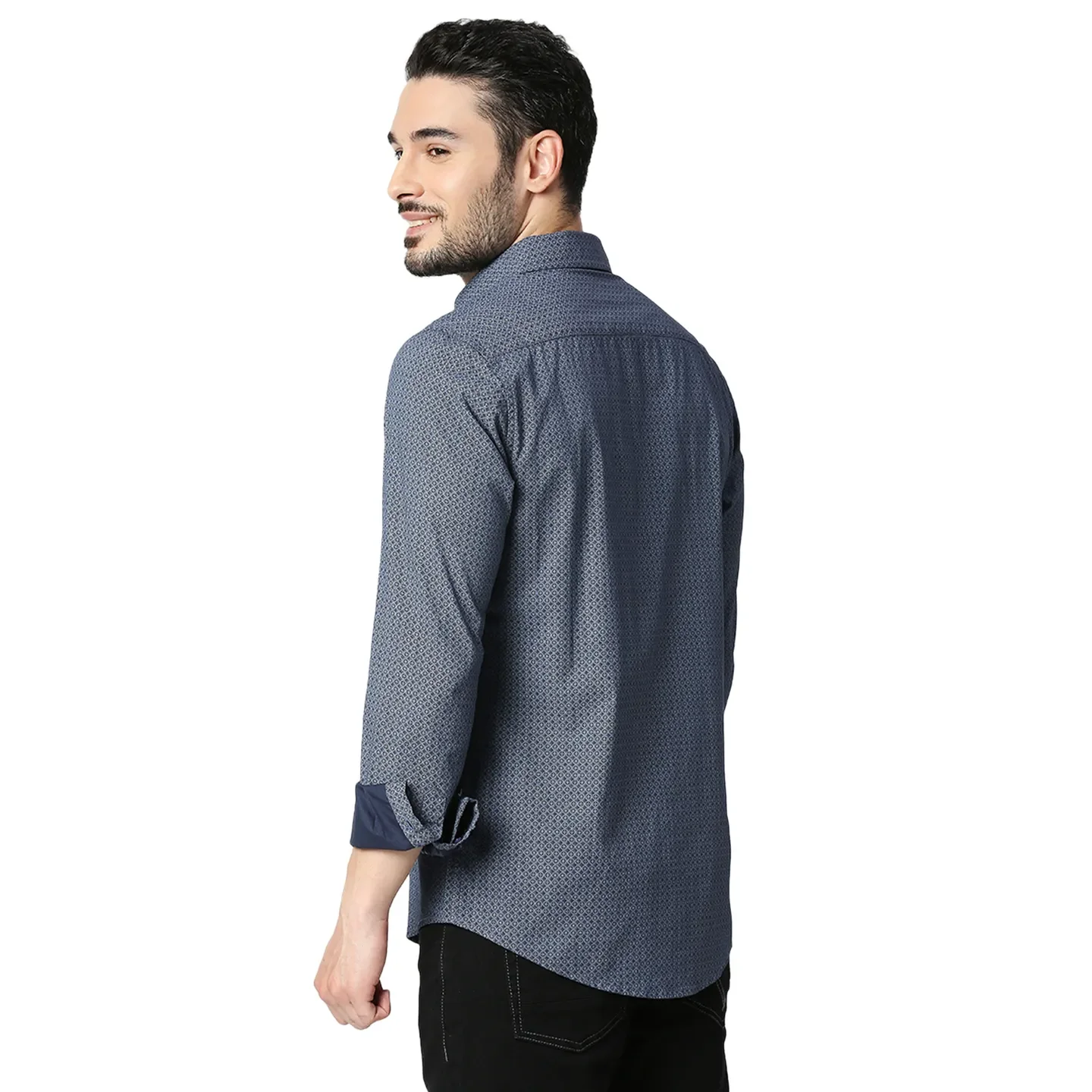 Blue Slim Straight Fit Regular Collar Long Sleeves Cotton Men's Shirt by Being Human Clothing - Image 3
