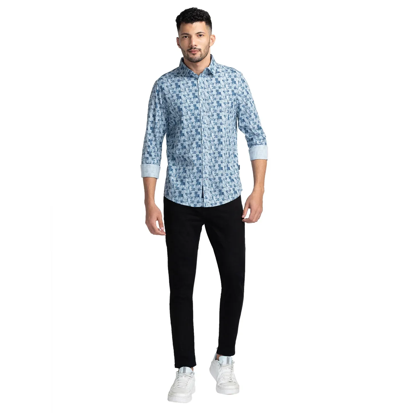 Blue Slim Fit Regular Collar Men's Shirt by Being Human Clothing - Image 2