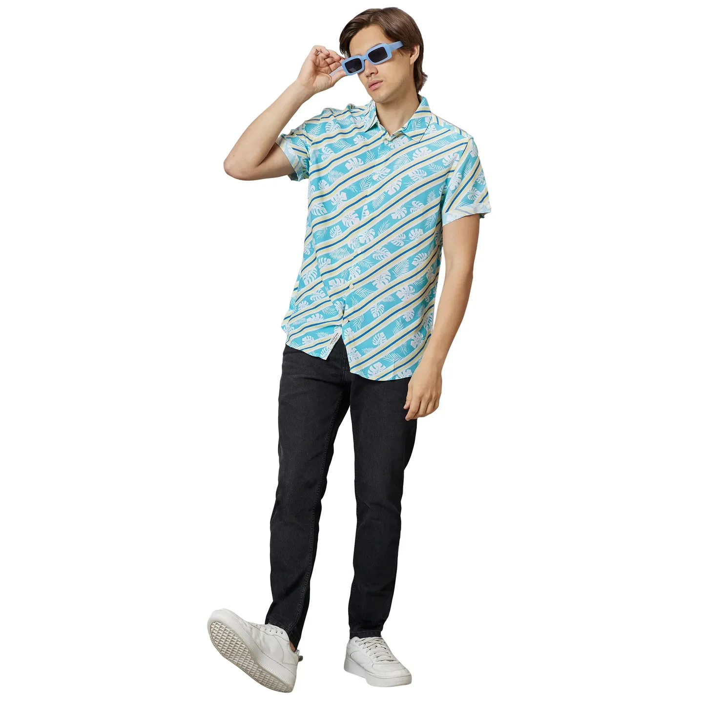Blue Slim Fit Regular Collar Men's Shirt by Being Human Clothing - Image 5