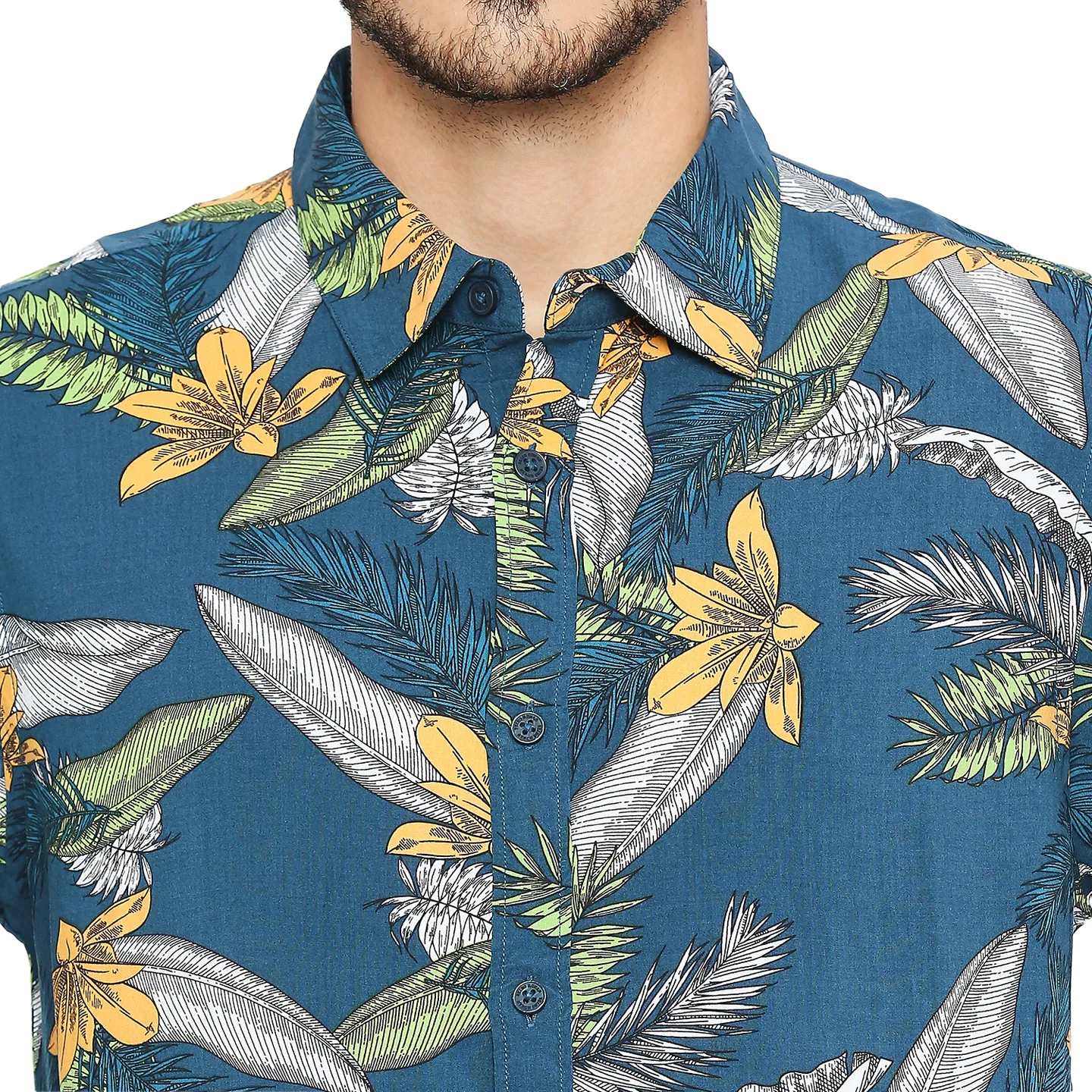 Blue Slim Straight Fit Regular Collar Short Sleeves Modal Men's Shirt by Being Human Clothing - Image 5