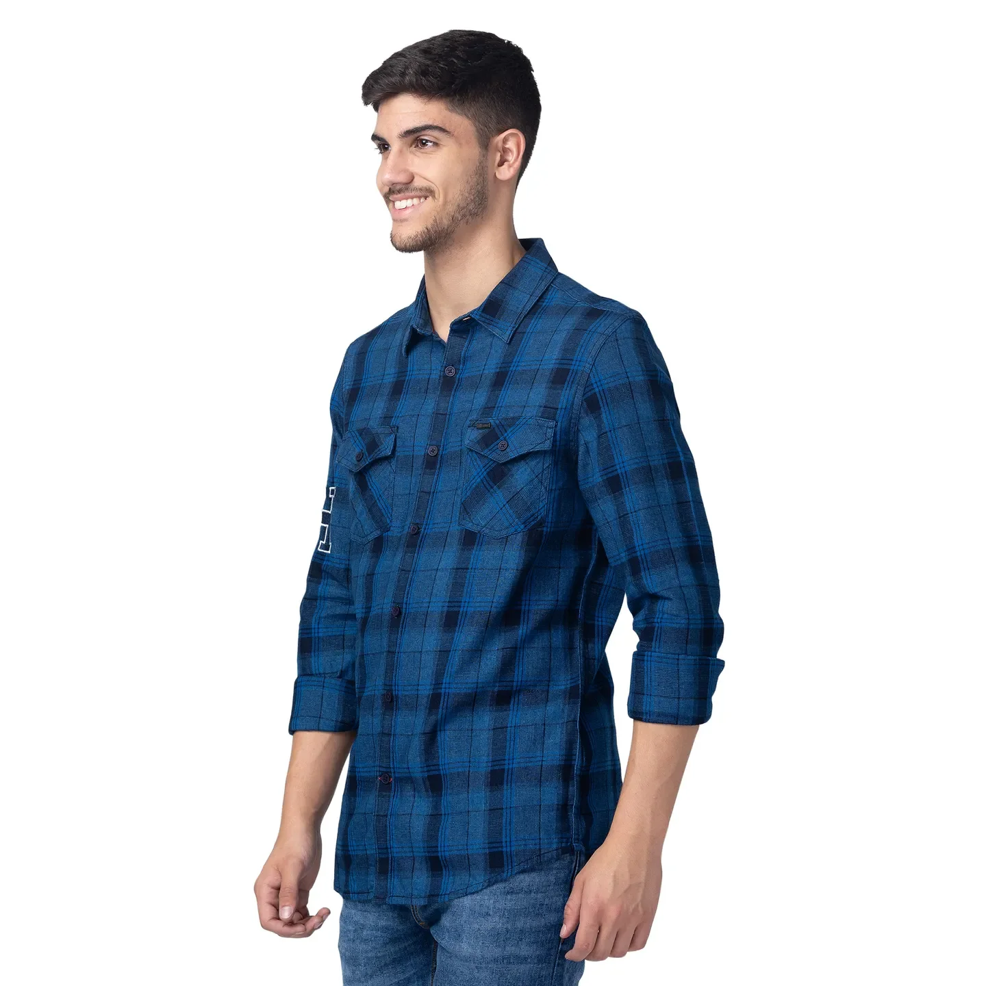 Blue Slim Fit Regular Collar Men's Shirt by Being Human Clothing - Image 2