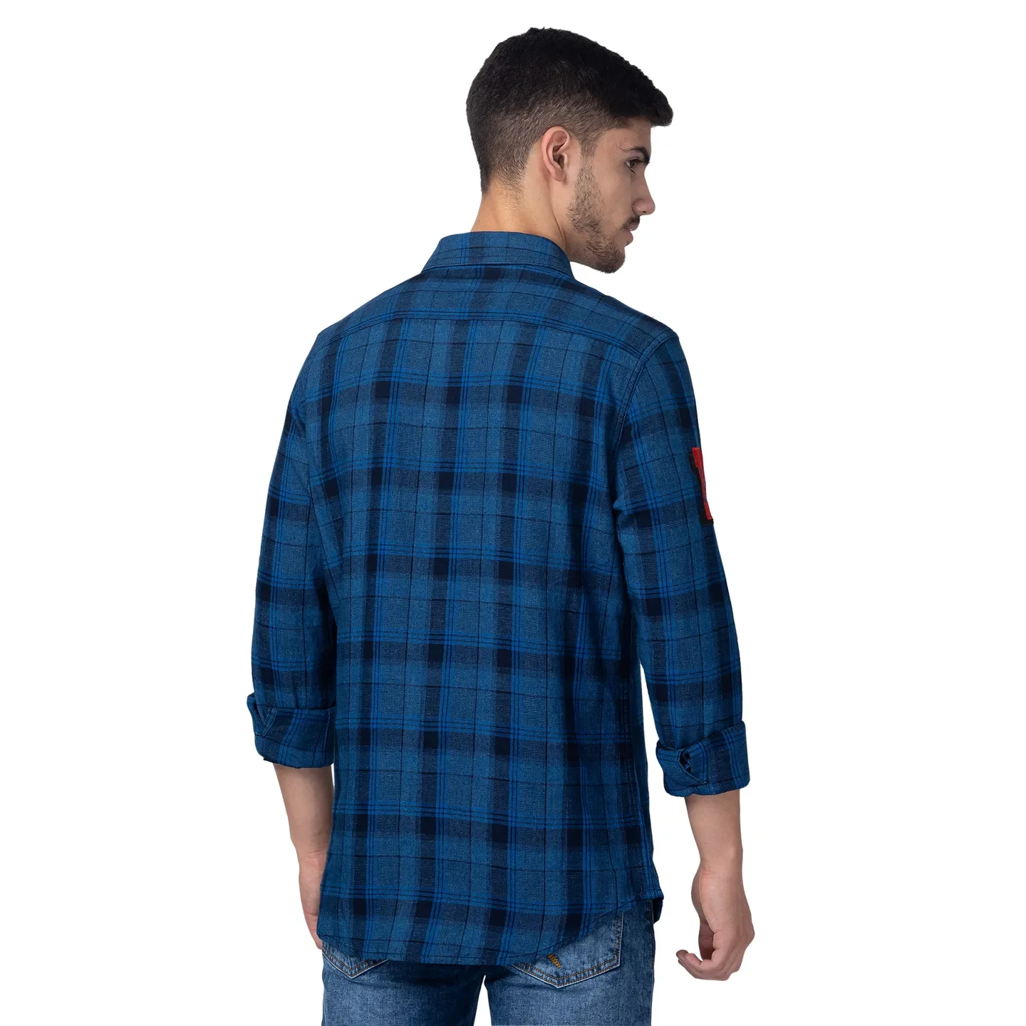 Blue Slim Fit Regular Collar Men's Shirt by Being Human Clothing - Image 3