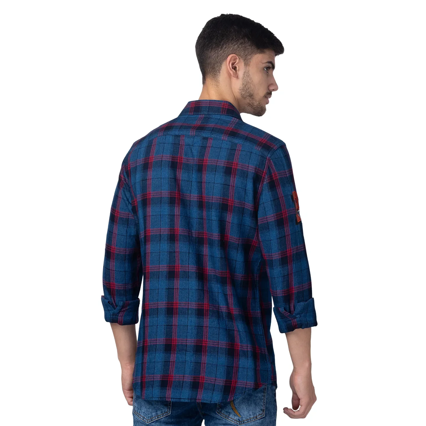 Blue Slim Straight Fit Regular Collar Long Sleeves Cotton Men's Shirt by Being Human Clothing - Image 3
