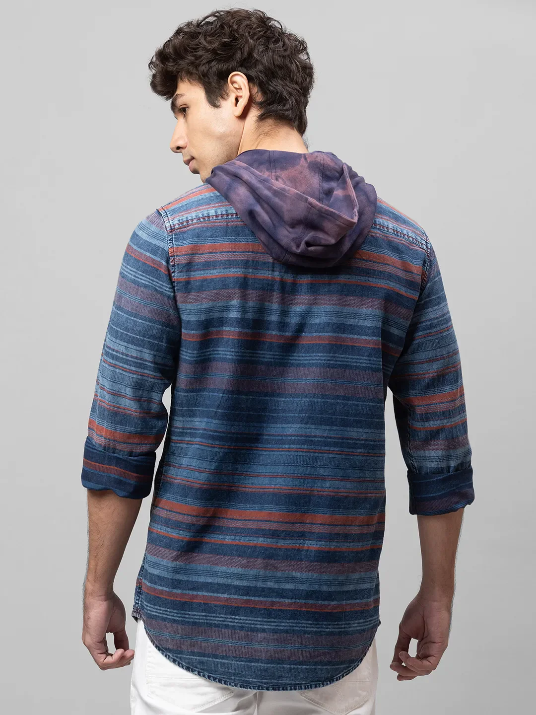 Blue Slim Straight Fit Regular Collar Long Sleeves Cotton Men's Shirt by Being Human Clothing - Image 3