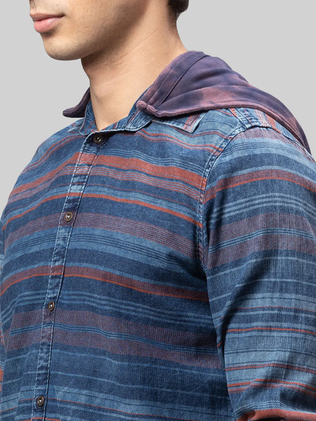 Blue Slim Straight Fit Regular Collar Long Sleeves Cotton Men's Shirt by Being Human Clothing - Image 4