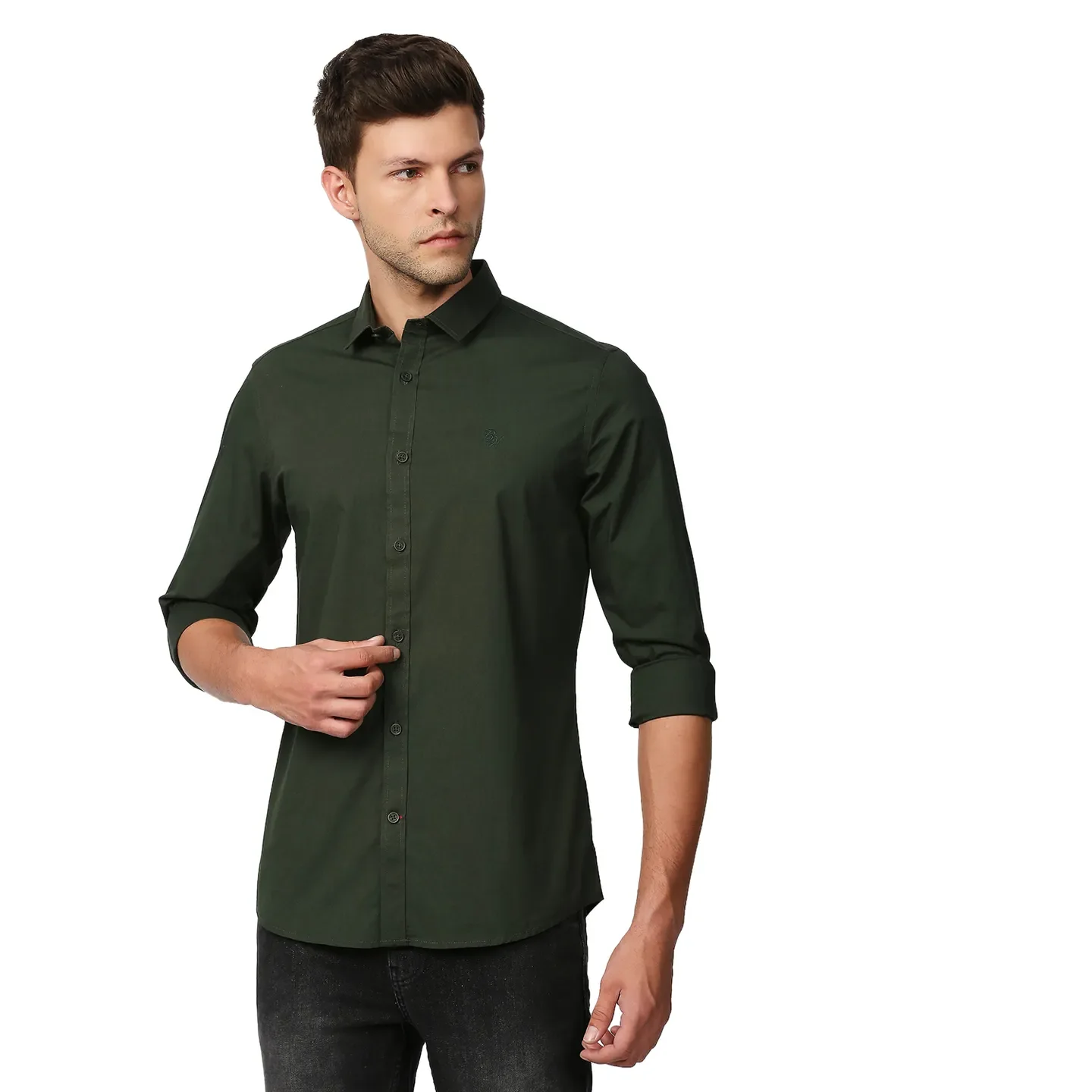 Green Super Slim Fit Regular Collar Long Sleeves Men's Shirt by Being Human Clothing