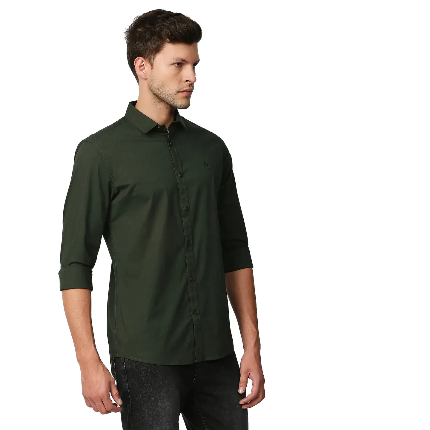 Green Super Slim Fit Regular Collar Long Sleeves Men's Shirt by Being Human Clothing - Image 3