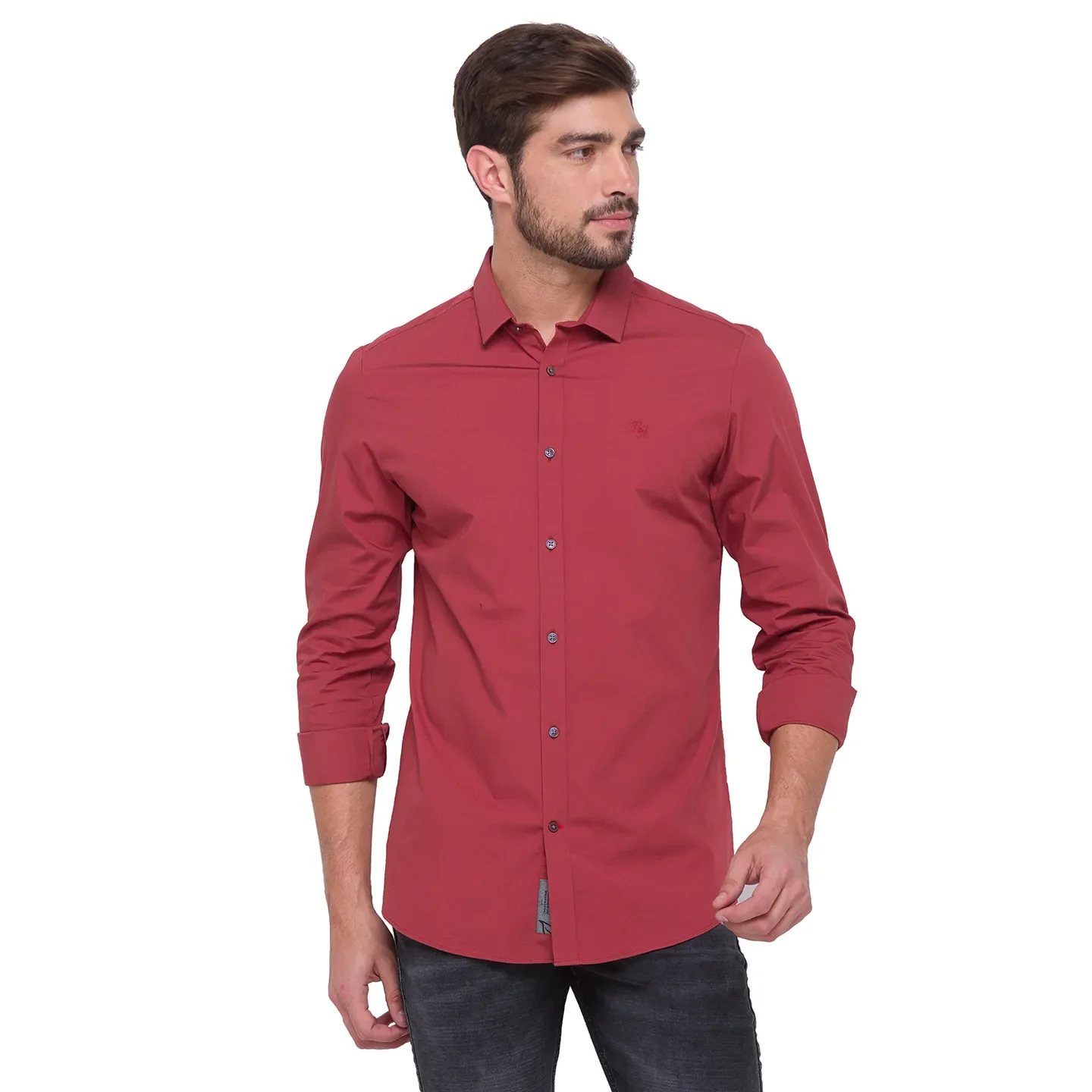 Orange Slim Straight Fit Regular Collar Long Sleeves Cotton Men's Shirt by Being Human Clothing - Image 5