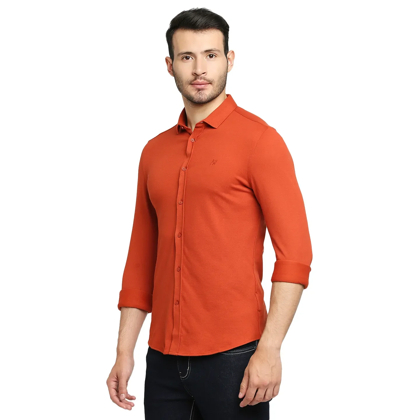 Orange Skinny Straight Fit Regular Collar Long Sleeves Cotton Men's Shirt by Being Human Clothing - Image 2