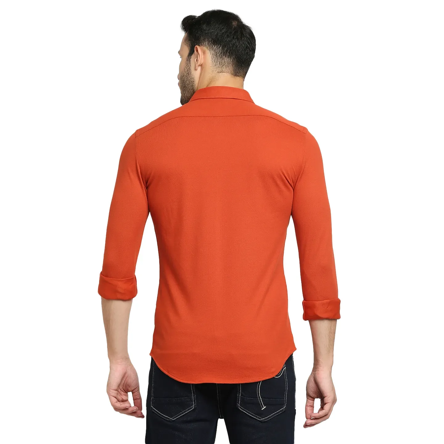 Orange Skinny Straight Fit Regular Collar Long Sleeves Cotton Men's Shirt by Being Human Clothing - Image 5