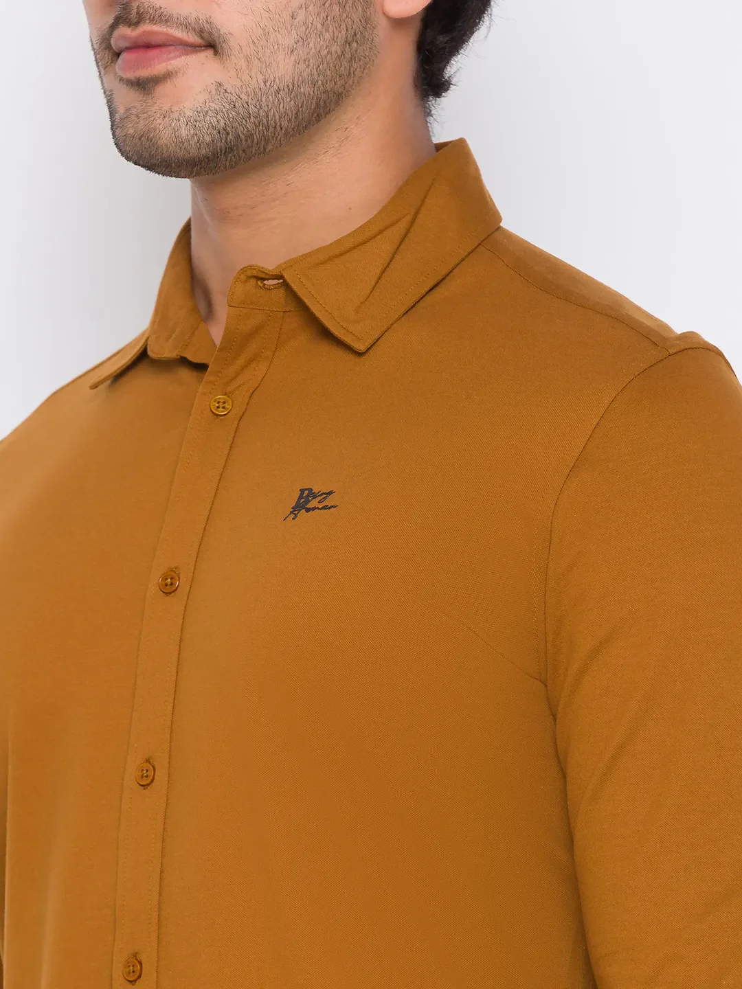 Brown Slim Straight Fit Regular Collar Long Sleeves Cotton Men's Shirt by Being Human Clothing - Image 3