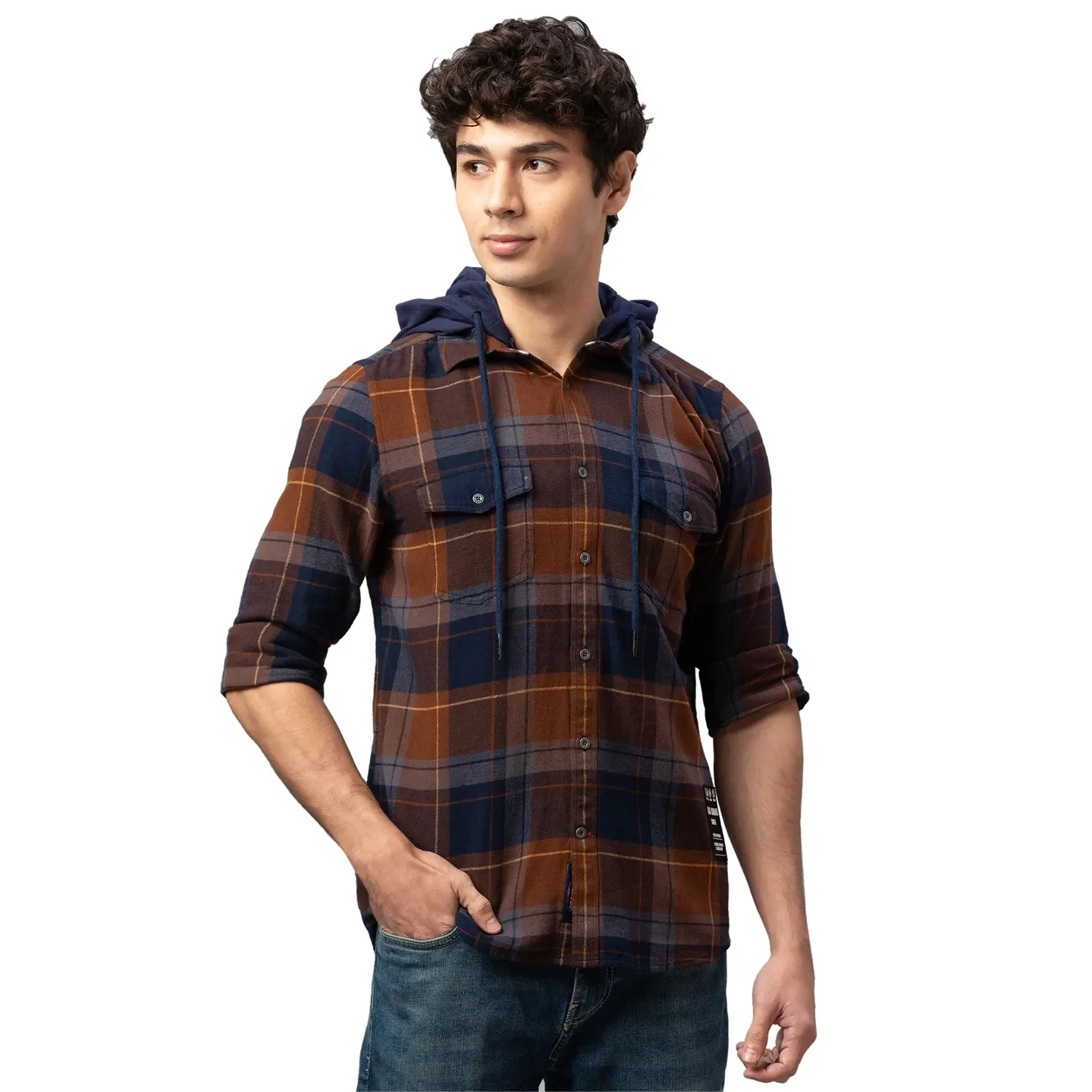 Brown Slim Straight Fit Regular Collar Long Sleeves Cotton Men's Shirt by Being Human Clothing