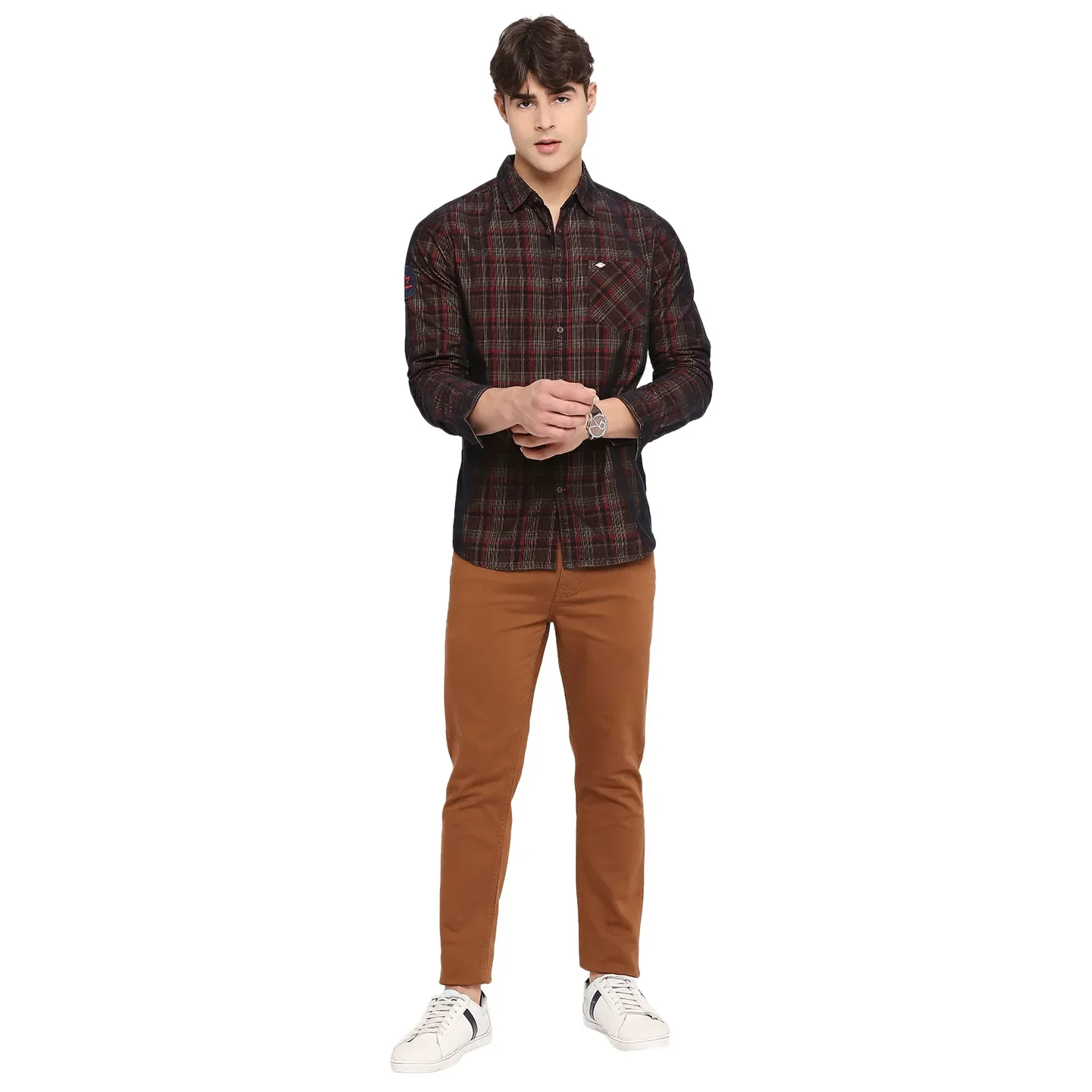 Brown Slim Straight Fit Regular Collar Long Sleeves Cotton Men's Shirt by Being Human Clothing - Image 6