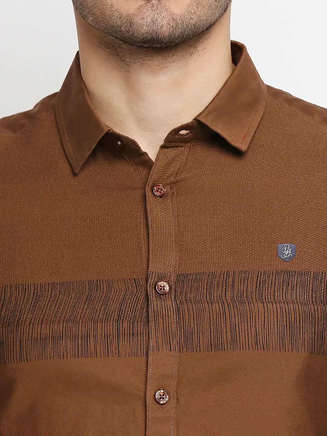 Brown Slim Straight Fit Regular Collar Long Sleeves Men's Shirt by Being Human Clothing - Image 5