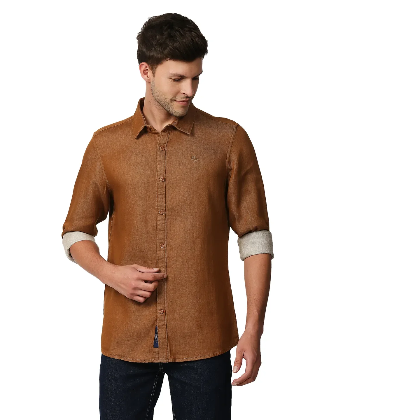 Brown Slim Straight Fit Regular Collar Long Sleeves Men's Shirt by Being Human Clothing