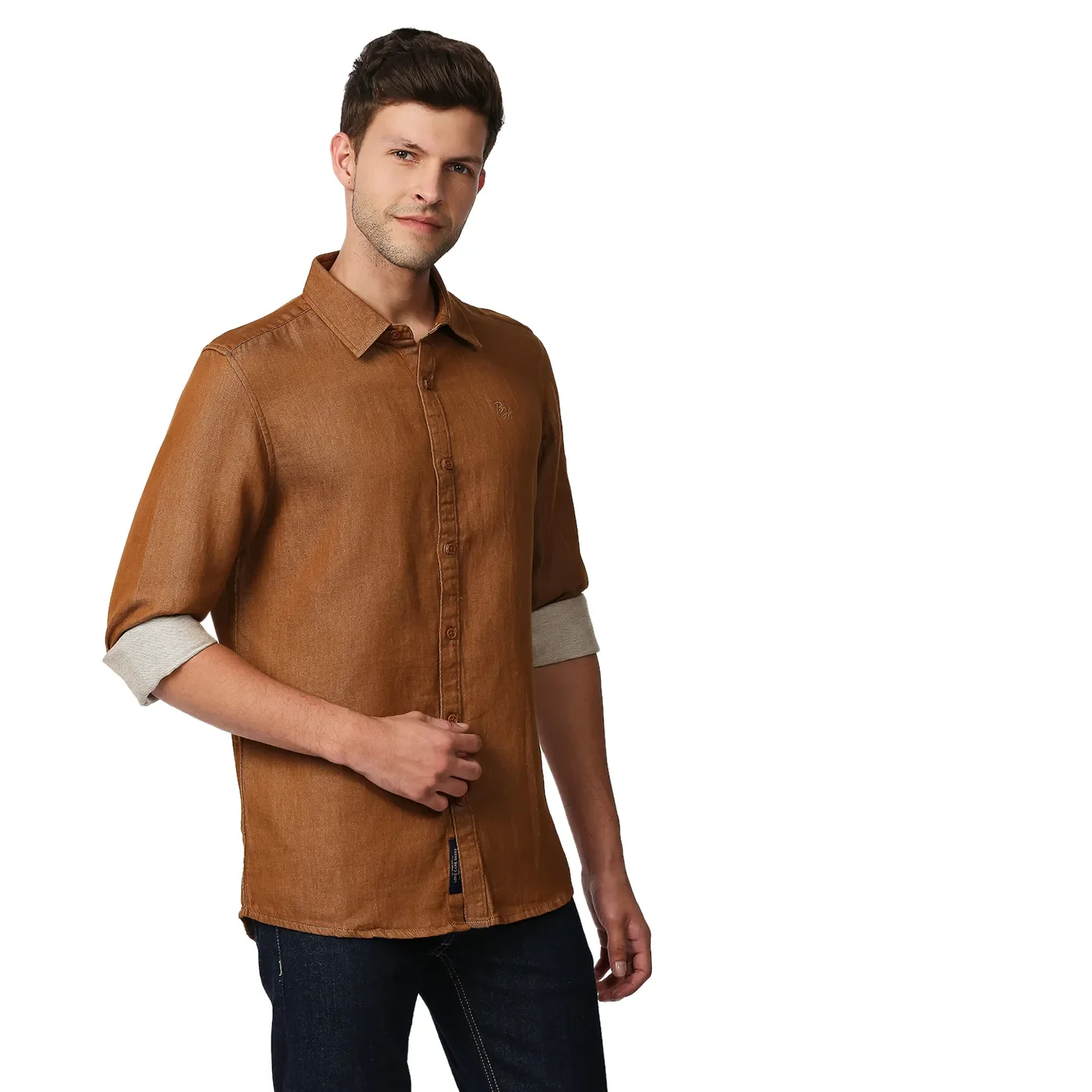 Brown Slim Straight Fit Regular Collar Long Sleeves Men's Shirt by Being Human Clothing - Image 3