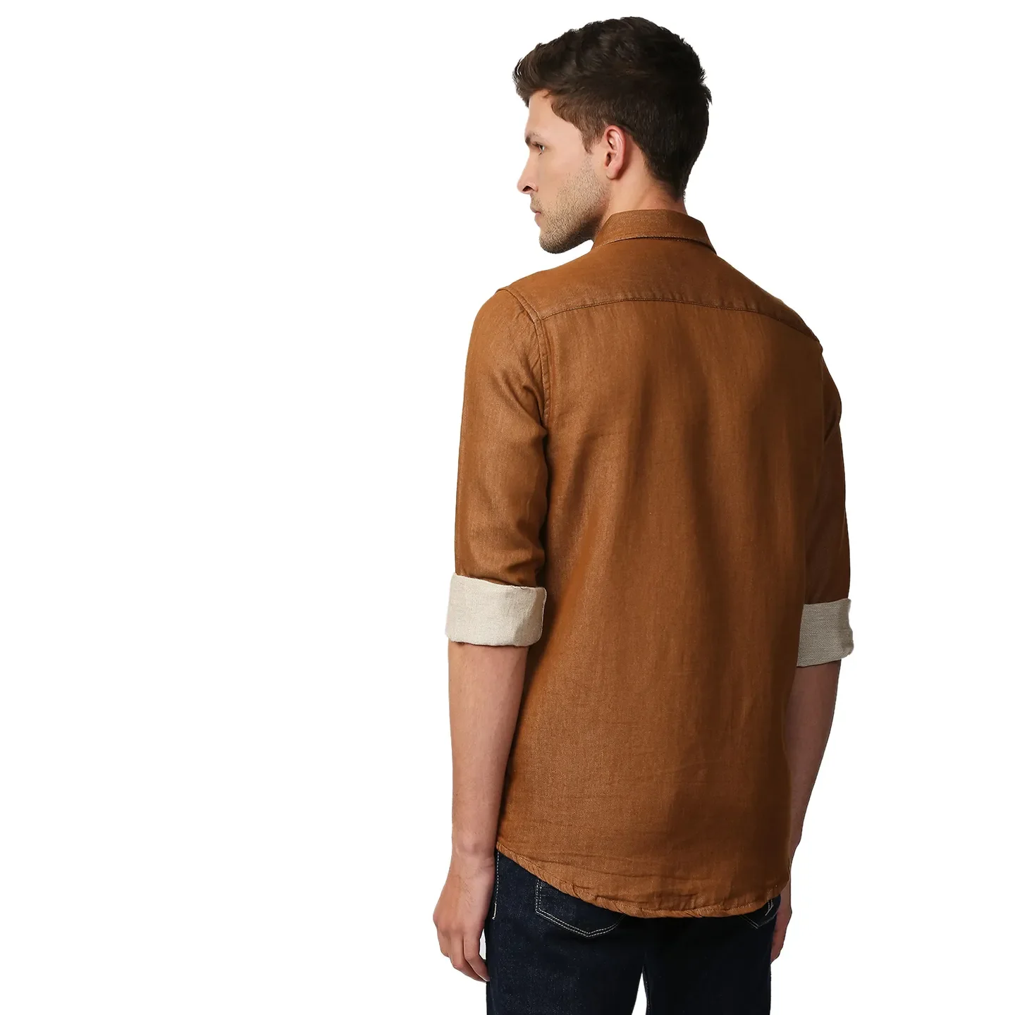 Brown Slim Straight Fit Regular Collar Long Sleeves Men's Shirt by Being Human Clothing - Image 4