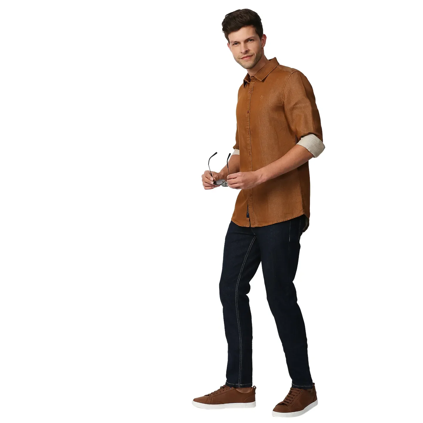 Brown Slim Straight Fit Regular Collar Long Sleeves Men's Shirt by Being Human Clothing - Image 6