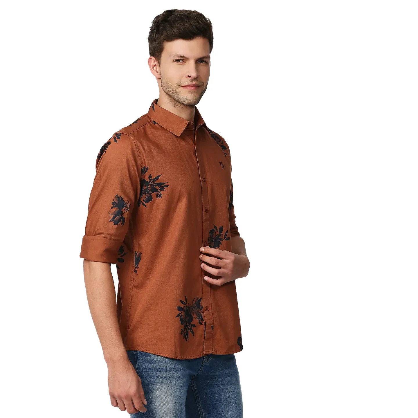 Brown Slim Straight Fit Regular Collar Long Sleeves Men's Shirt by Being Human Clothing - Image 3