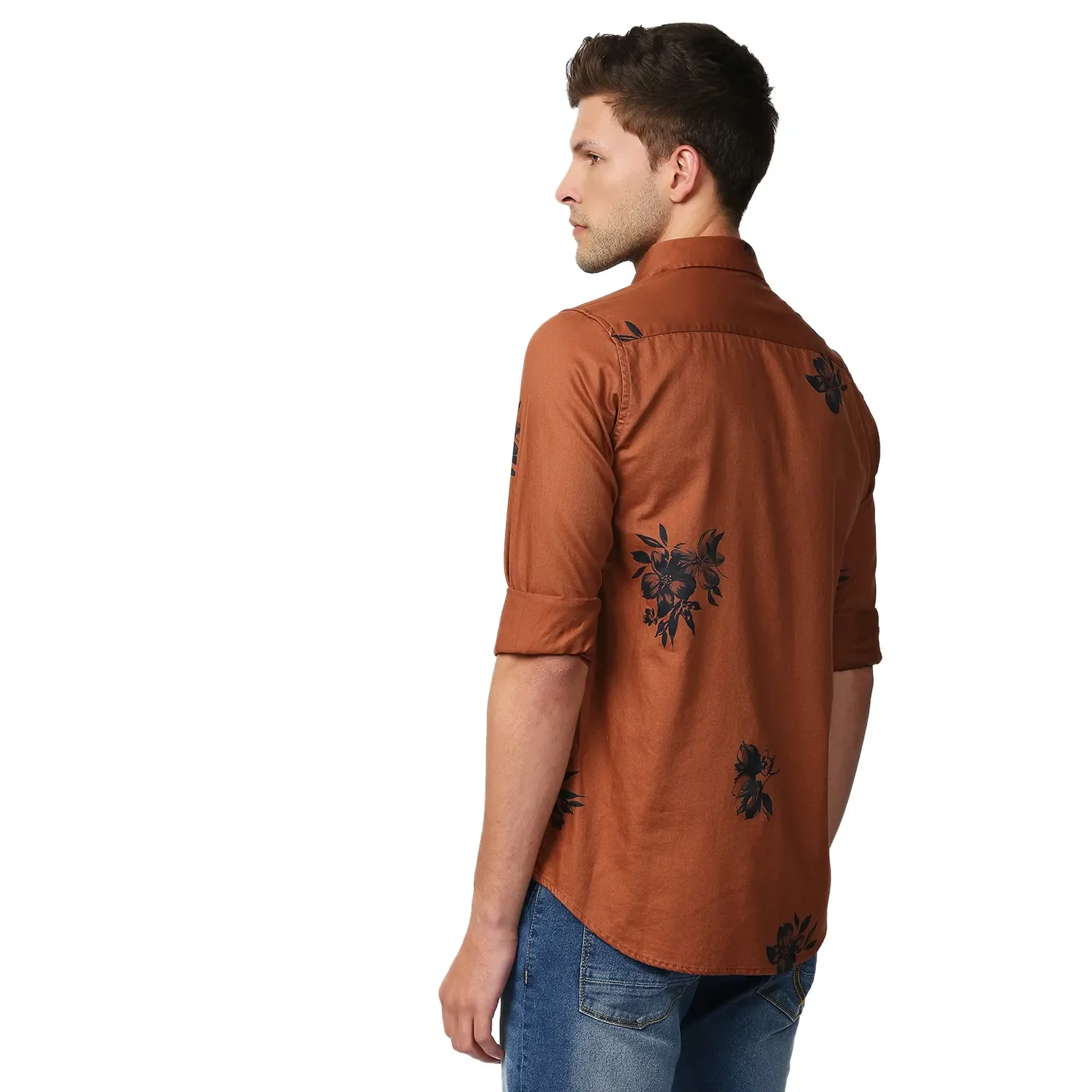 Brown Slim Straight Fit Regular Collar Long Sleeves Men's Shirt by Being Human Clothing - Image 4