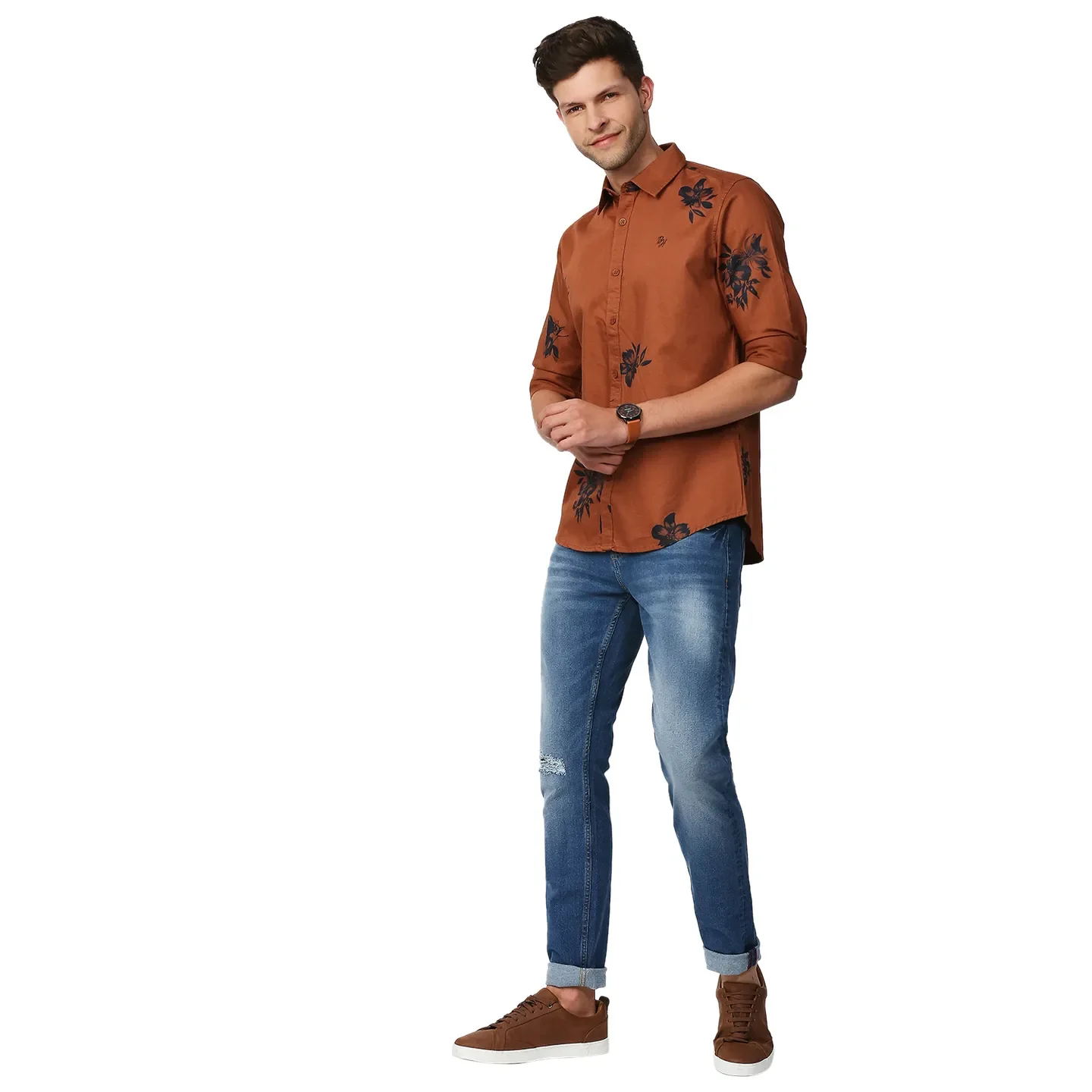 Brown Slim Straight Fit Regular Collar Long Sleeves Men's Shirt by Being Human Clothing - Image 6