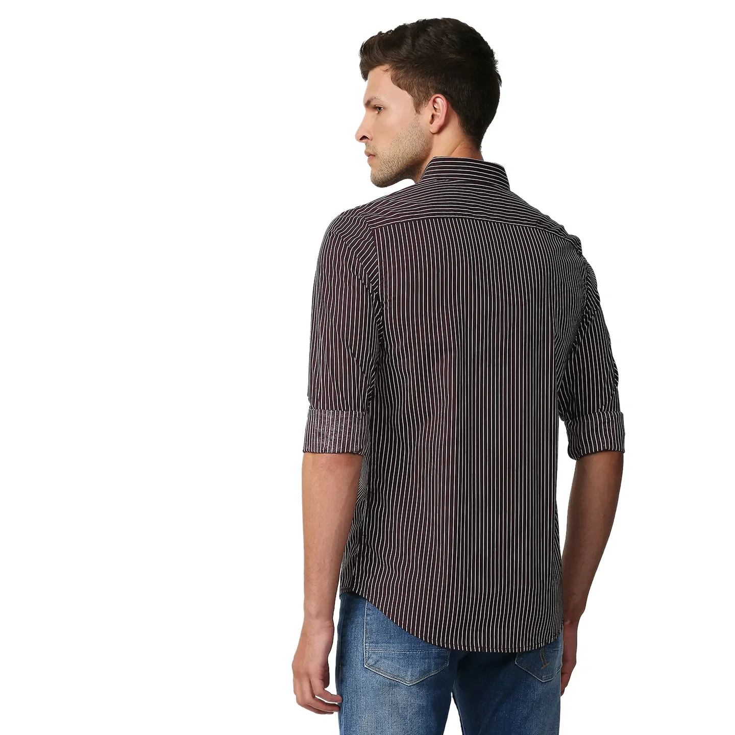 Brown Slim Straight Fit Regular Collar Long Sleeves Cotton Men's Shirt by Being Human Clothing - Image 4