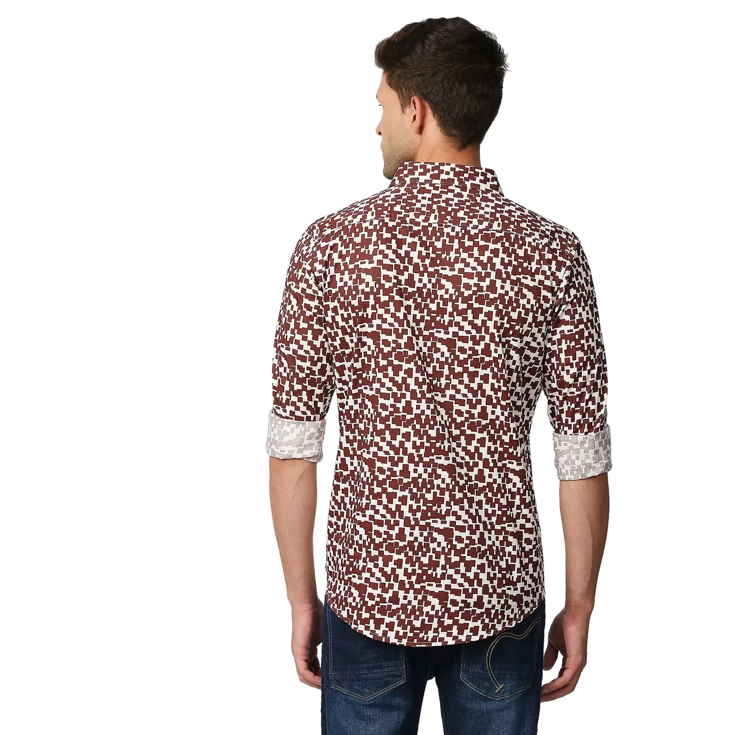 Brown Slim Straight Fit Regular Collar Long Sleeves Men's Shirt by Being Human Clothing - Image 4