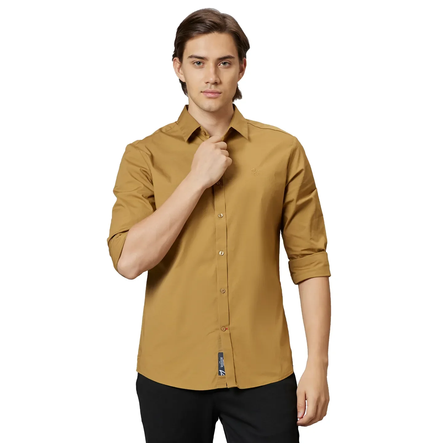 Brown Slim Straight Fit Regular Collar Long Sleeves Cotton Men's Shirt by Being Human Clothing