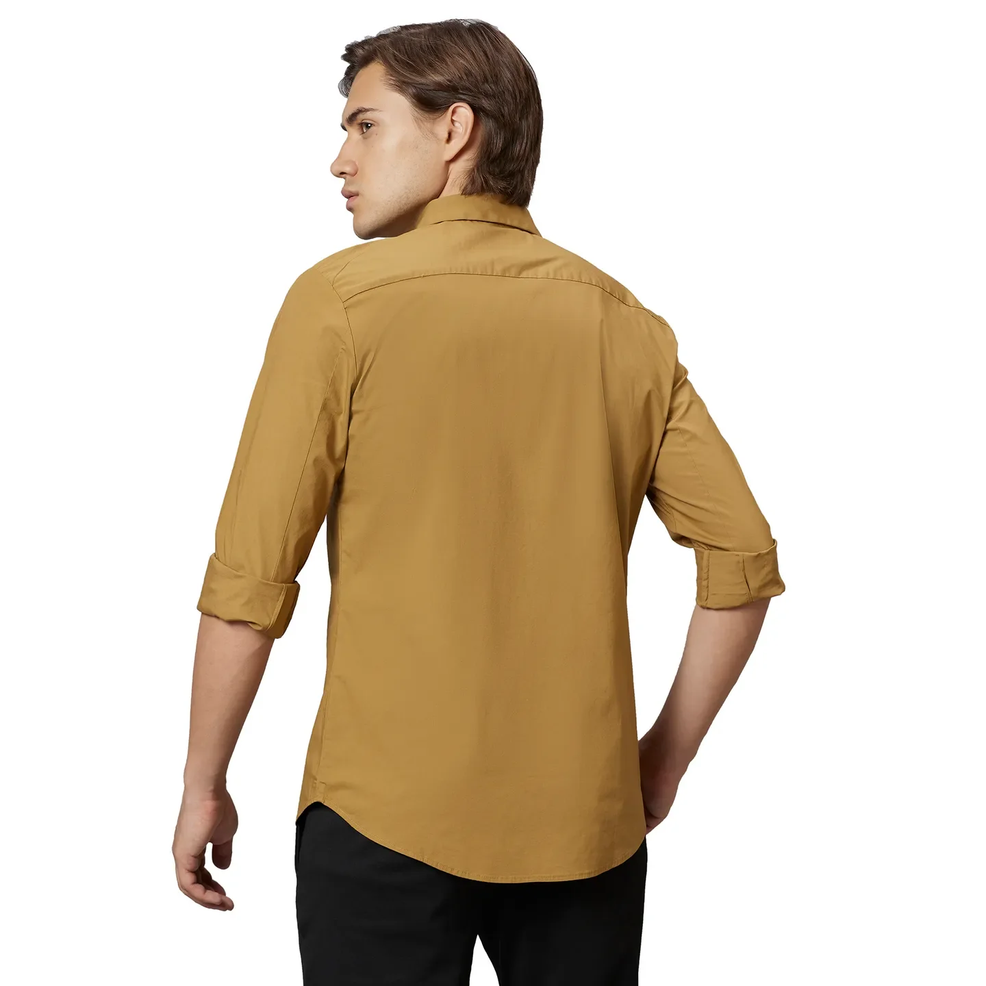 Brown Slim Straight Fit Regular Collar Long Sleeves Cotton Men's Shirt by Being Human Clothing - Image 2
