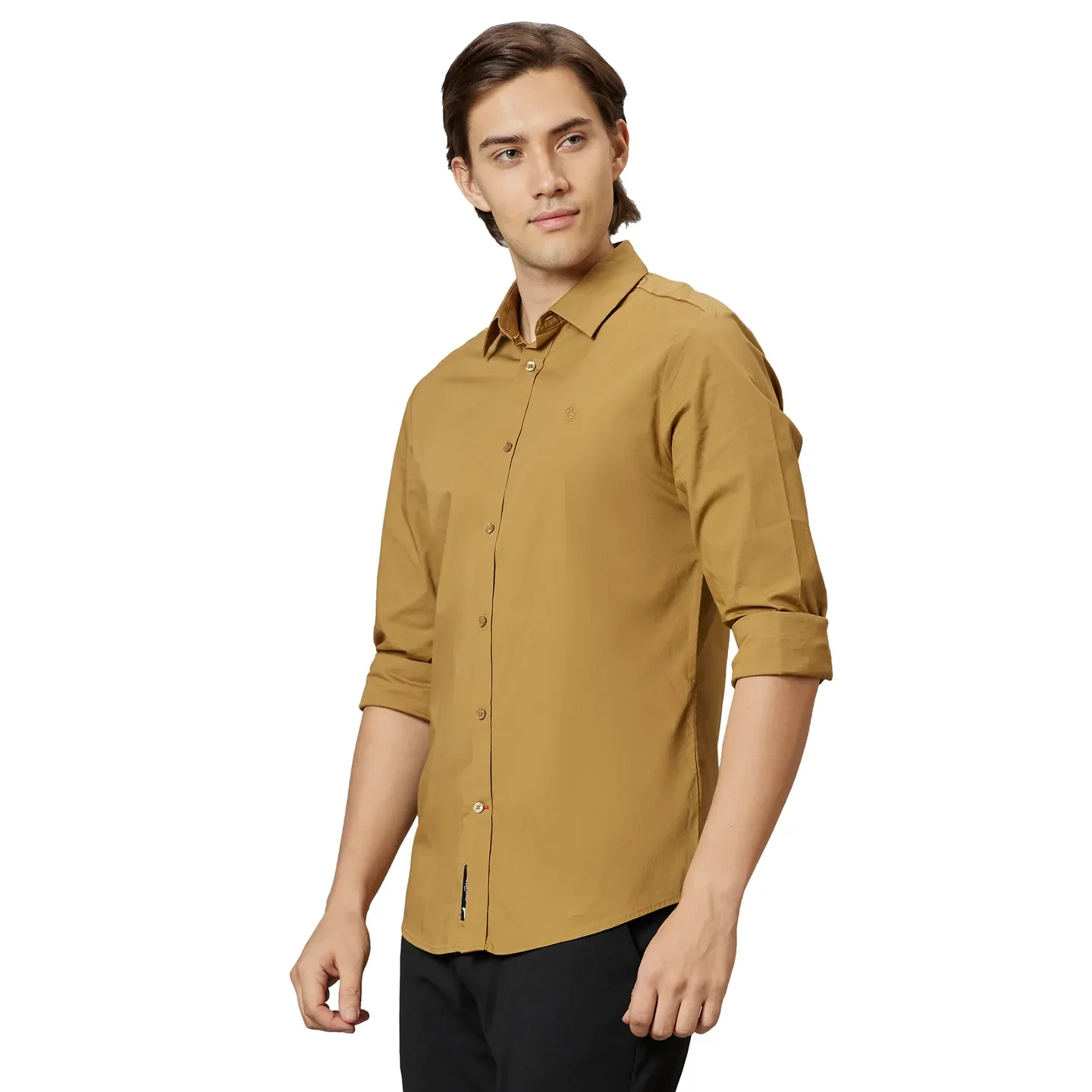Brown Slim Straight Fit Regular Collar Long Sleeves Cotton Men's Shirt by Being Human Clothing - Image 3