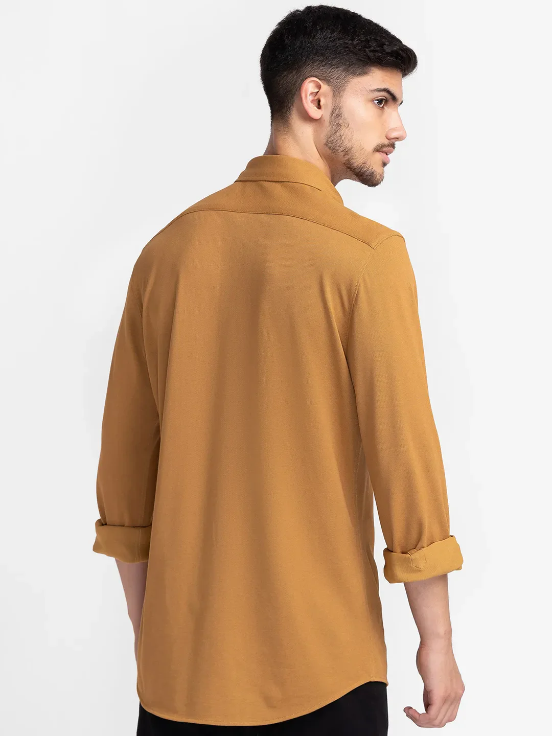 Brown Slim Straight Fit Regular Collar Long Sleeves Cotton Men's Shirt by Being Human Clothing - Image 3