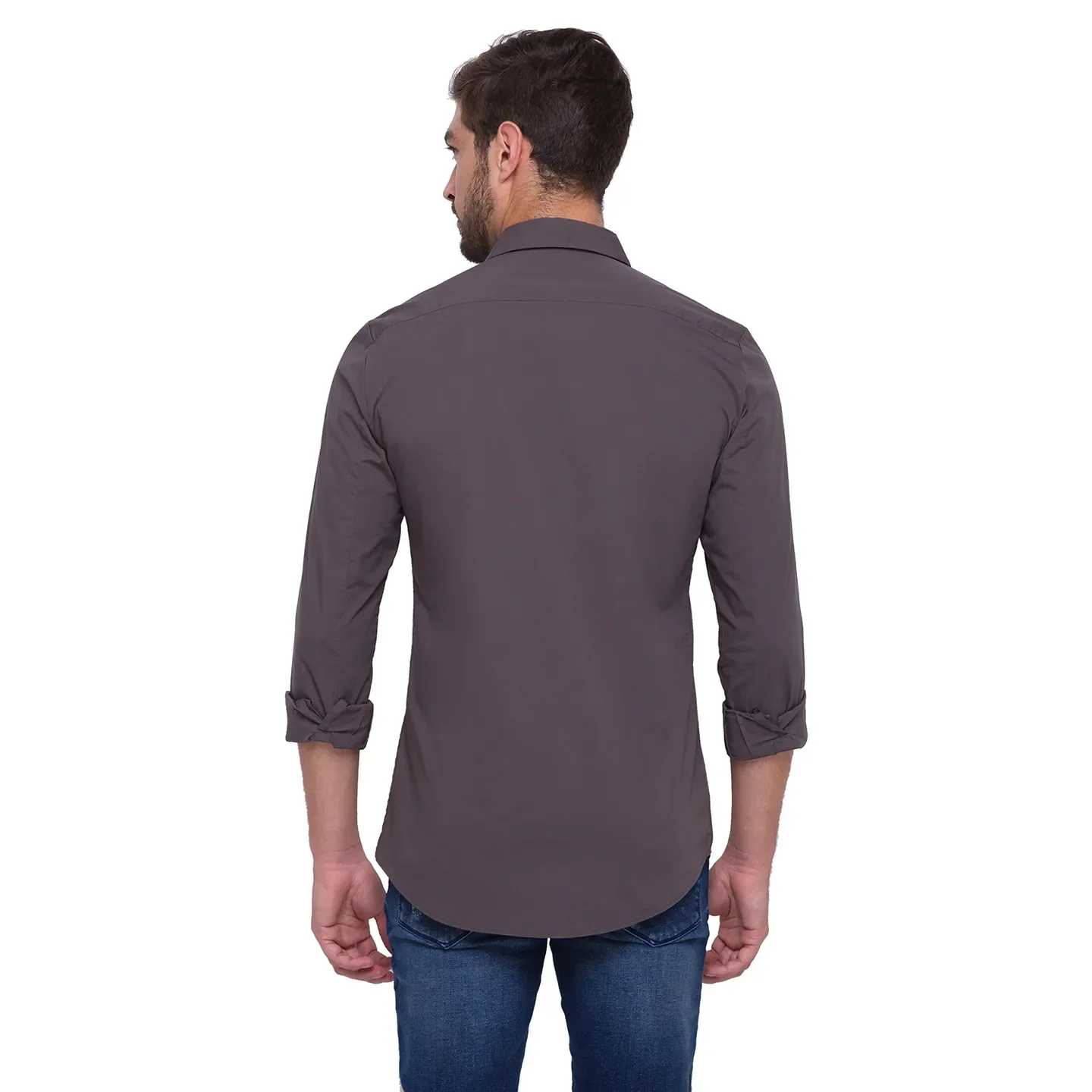 Grey Slim Straight Fit Regular Collar Long Sleeves Cotton Men's Shirt by Being Human Clothing - Image 2