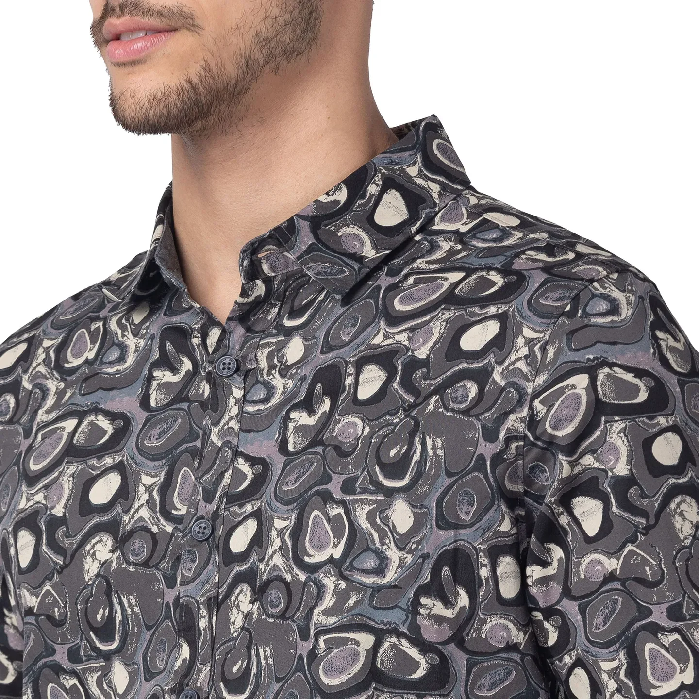 Grey Slim Straight Fit Regular Collar Long Sleeves Cotton Men's Shirt by Being Human Clothing - Image 4