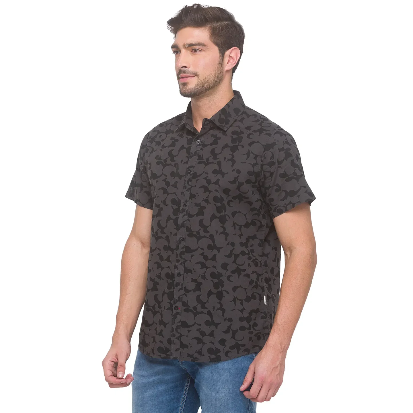 Grey Slim Straight Fit Regular Collar Short Sleeves Cotton Men's Shirt by Being Human Clothing - Image 2