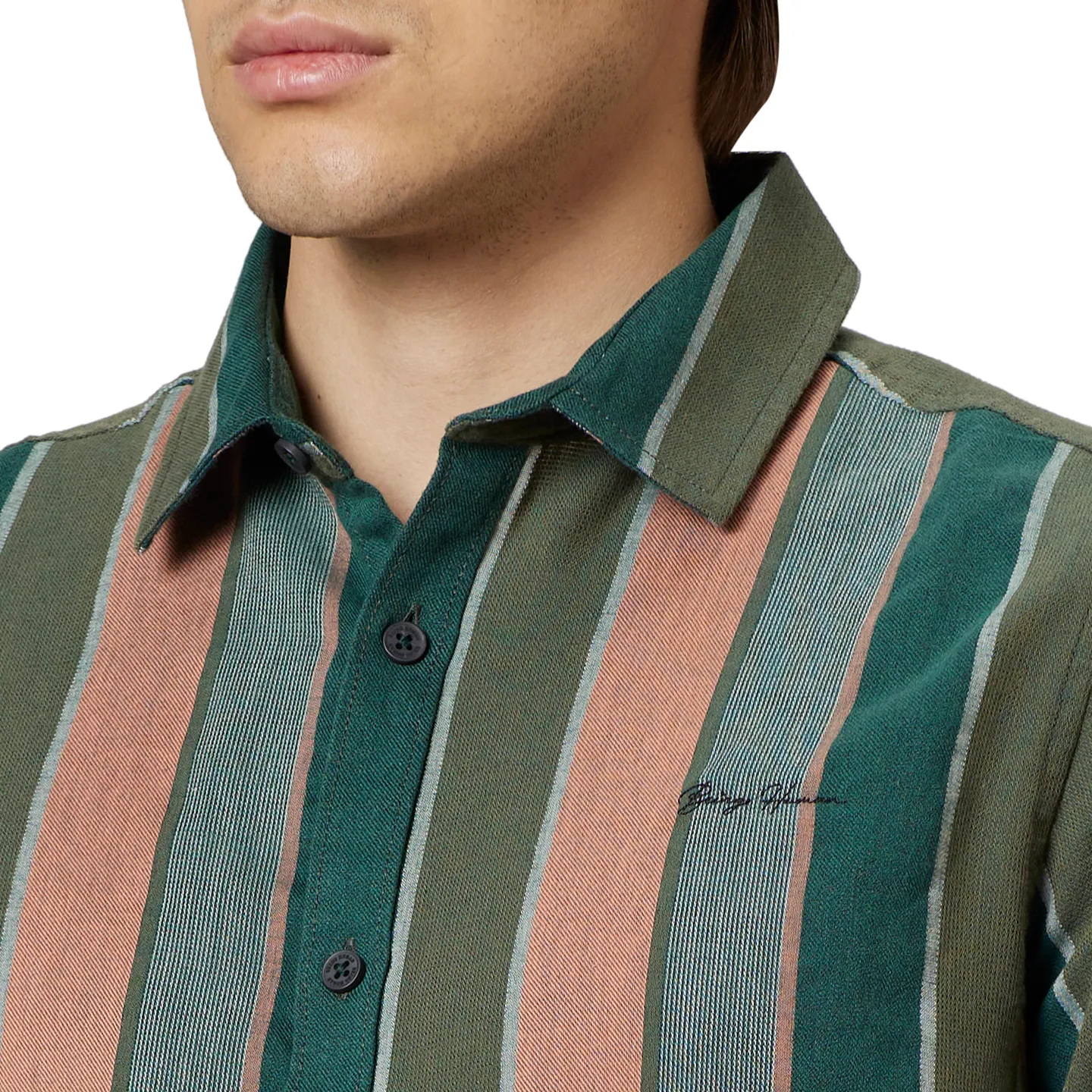 Green Slim Straight Fit Regular Collar Long Sleeves Cotton Men's Shirt by Being Human Clothing - Image 4