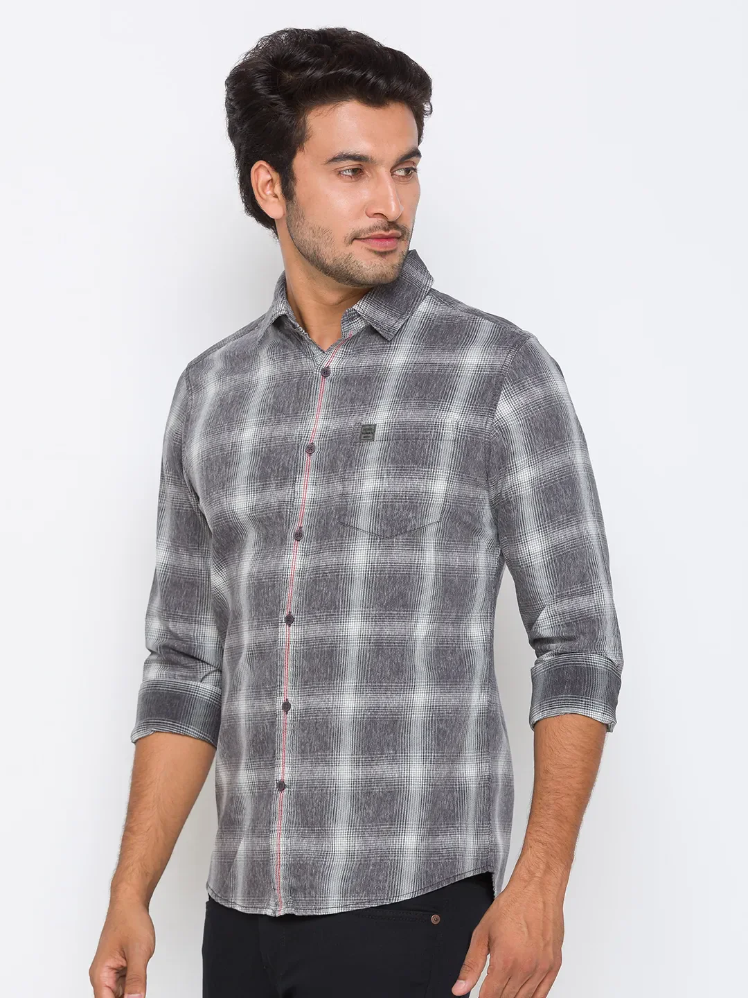 Grey Slim Straight Fit Regular Collar Long Sleeves Cotton Men's Shirt by Being Human Clothing - Image 2