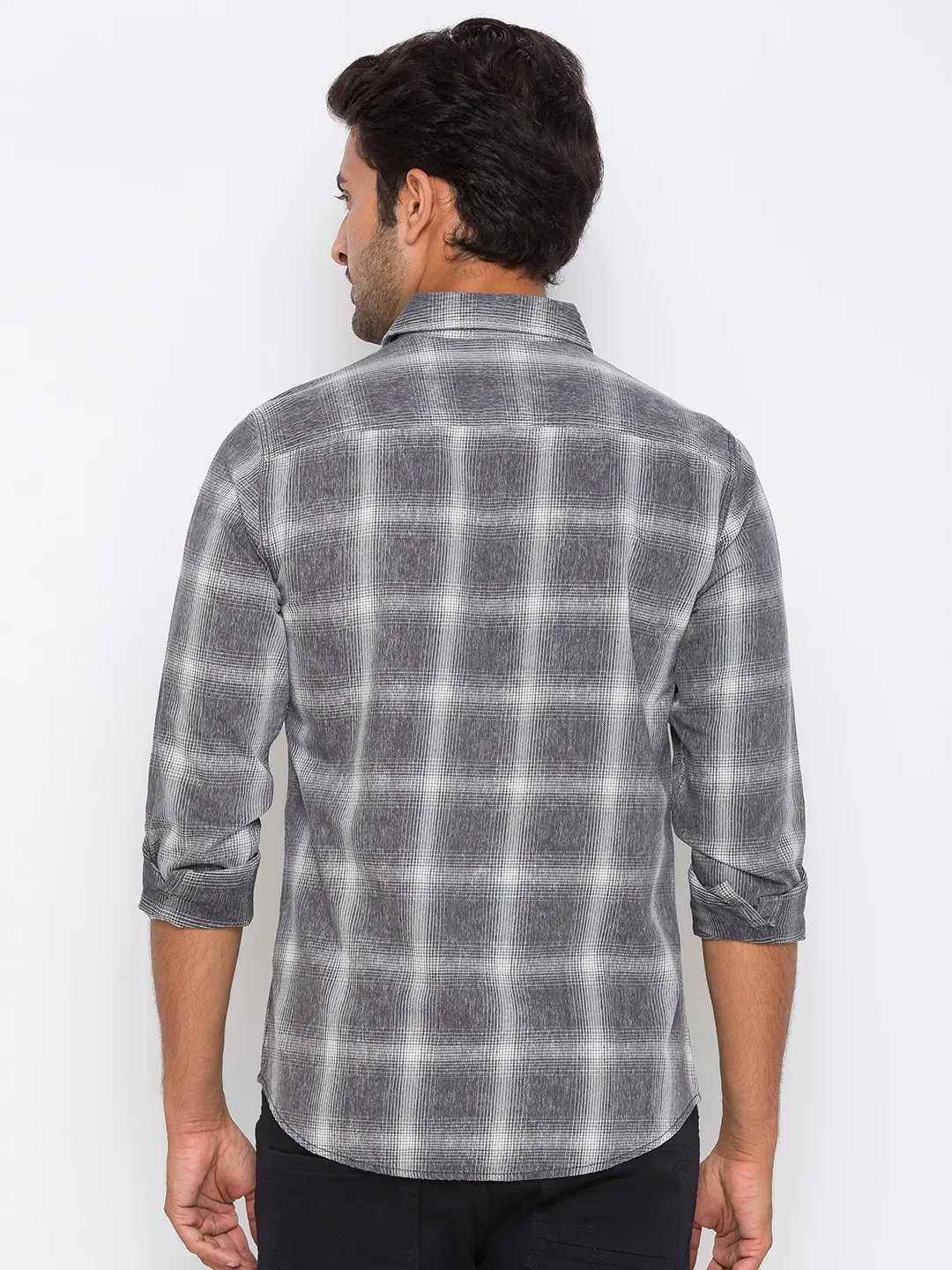 Grey Slim Straight Fit Regular Collar Long Sleeves Cotton Men's Shirt by Being Human Clothing - Image 3