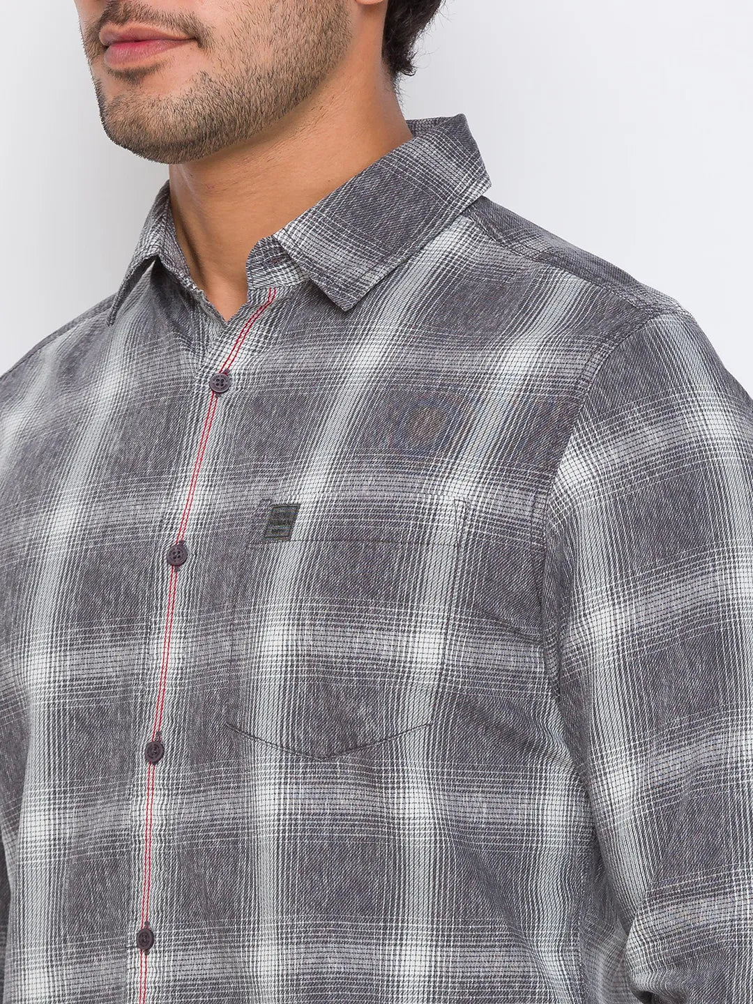 Grey Slim Straight Fit Regular Collar Long Sleeves Cotton Men's Shirt by Being Human Clothing - Image 4