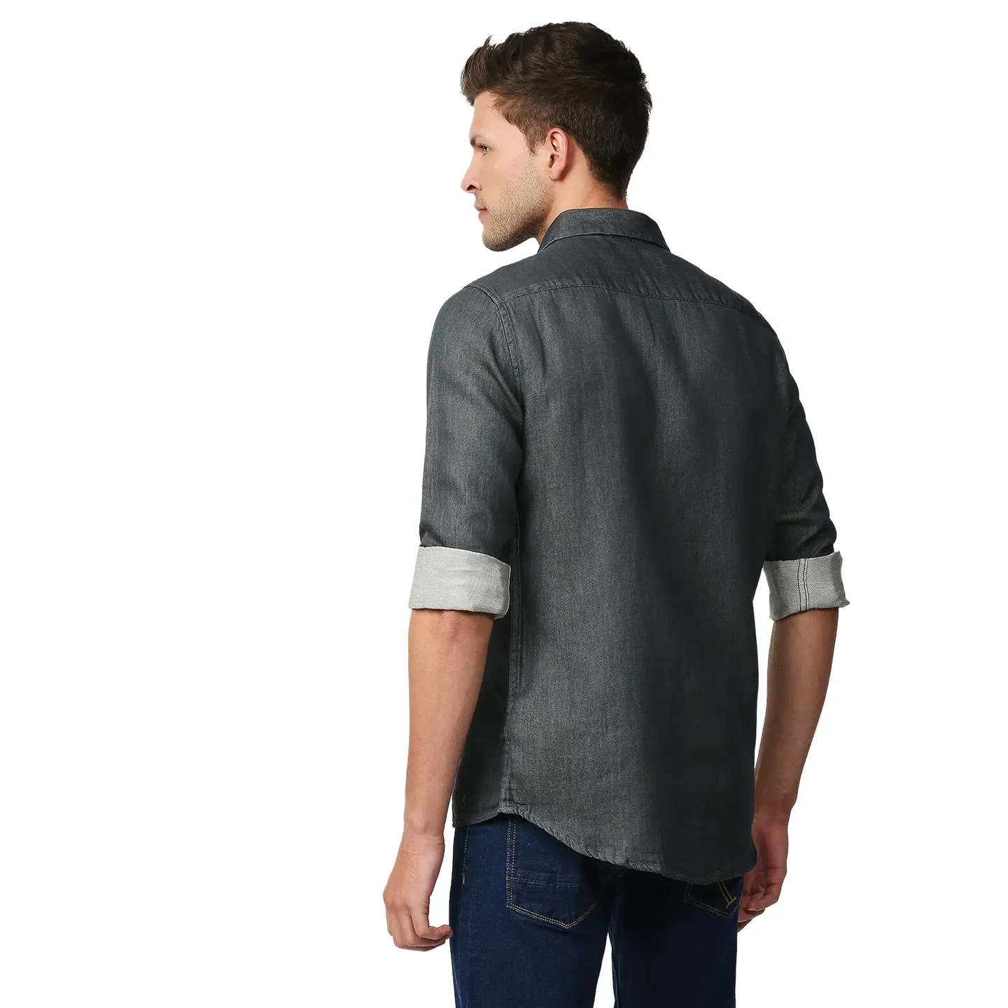 Grey Slim Straight Fit Regular Collar Long Sleeves Men's Shirt by Being Human Clothing - Image 4