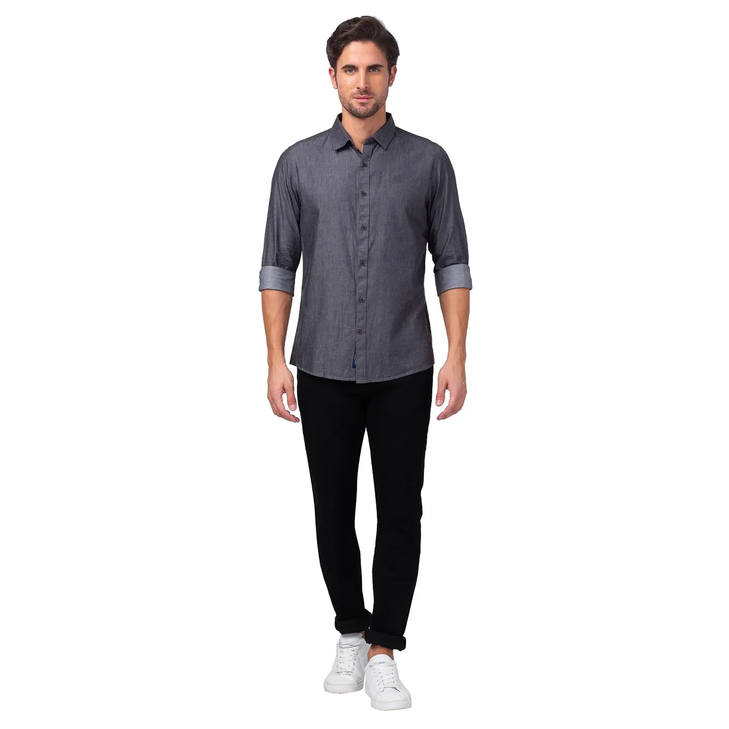 Grey Slim Fit Regular Collar Men's Shirt by Being Human Clothing - Image 2