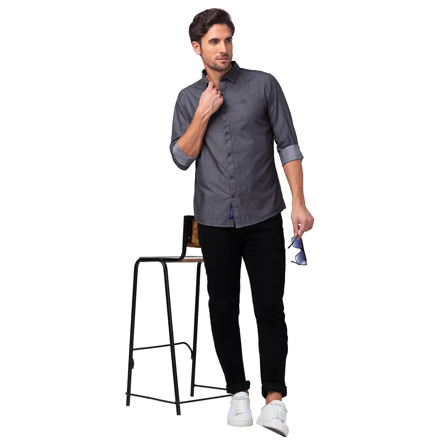 Grey Slim Fit Regular Collar Men's Shirt by Being Human Clothing - Image 6